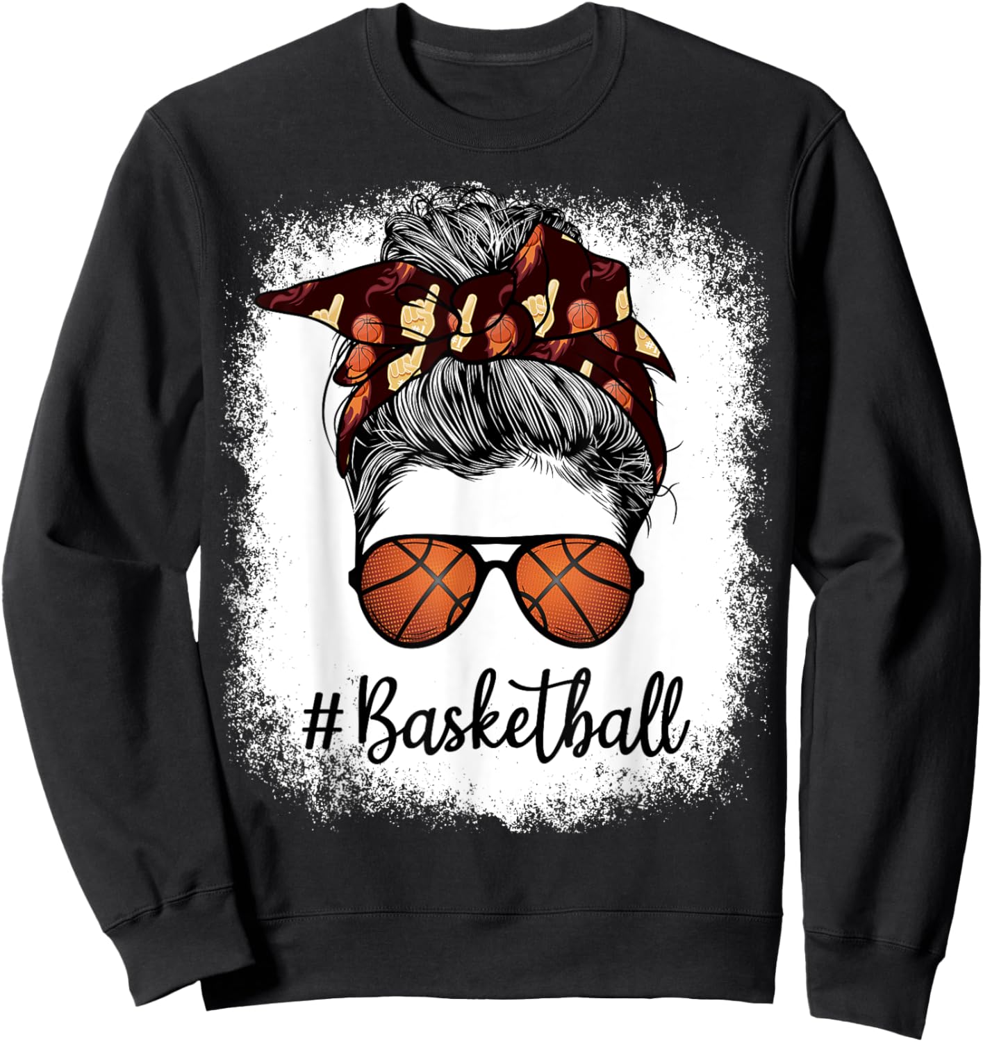 Bleached Life Basketball Mom Leopard Messy bun Glasses Sweatshirt - Sweatshirt | Black