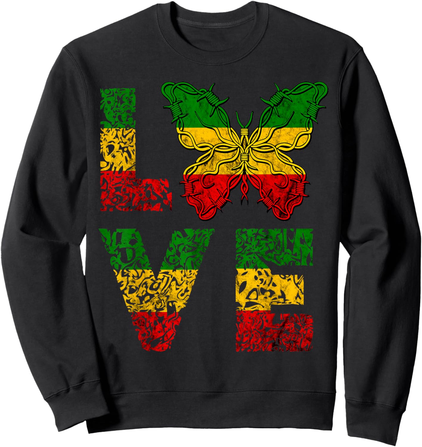 Love Butterfly Reggae Rastafari Reggaeton Hippie Sweatshirt - Sweatshirt | Black