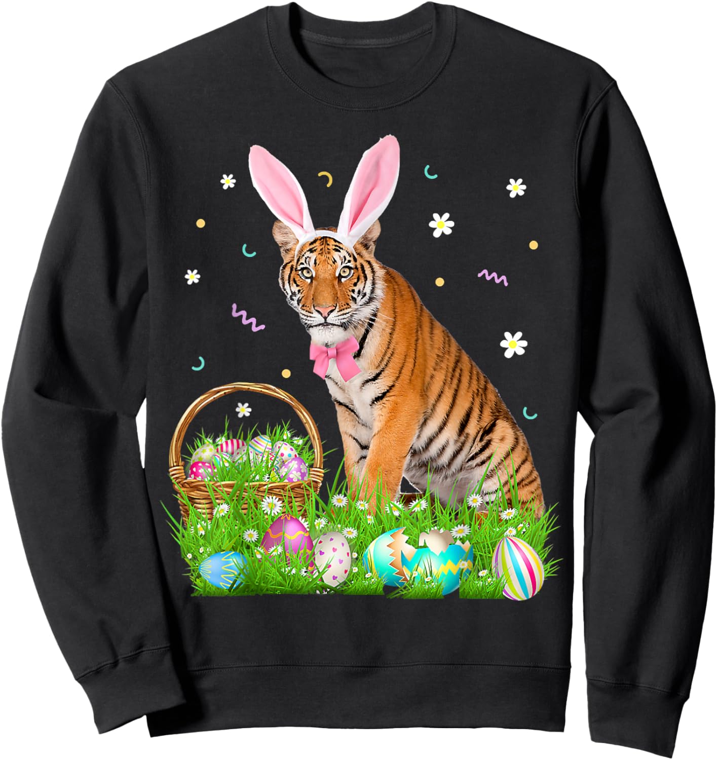 Cute Tiger Easter Day Bunny Eggs Easter Costume Sweatshirt - Sweatshirt | Black