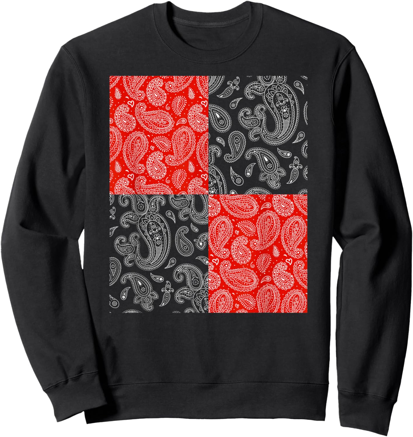 Red Paisley, Bandana Style Sweatshirt - Sweatshirt | Black