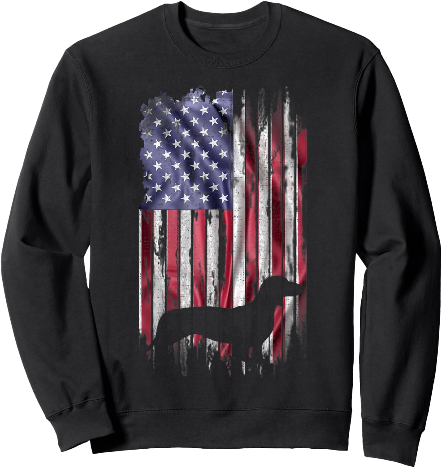 Vintage American Flag Love Dachshund Dog Wiener Silhouette Women Kids Sweatshirt - Sweatshirt | Black