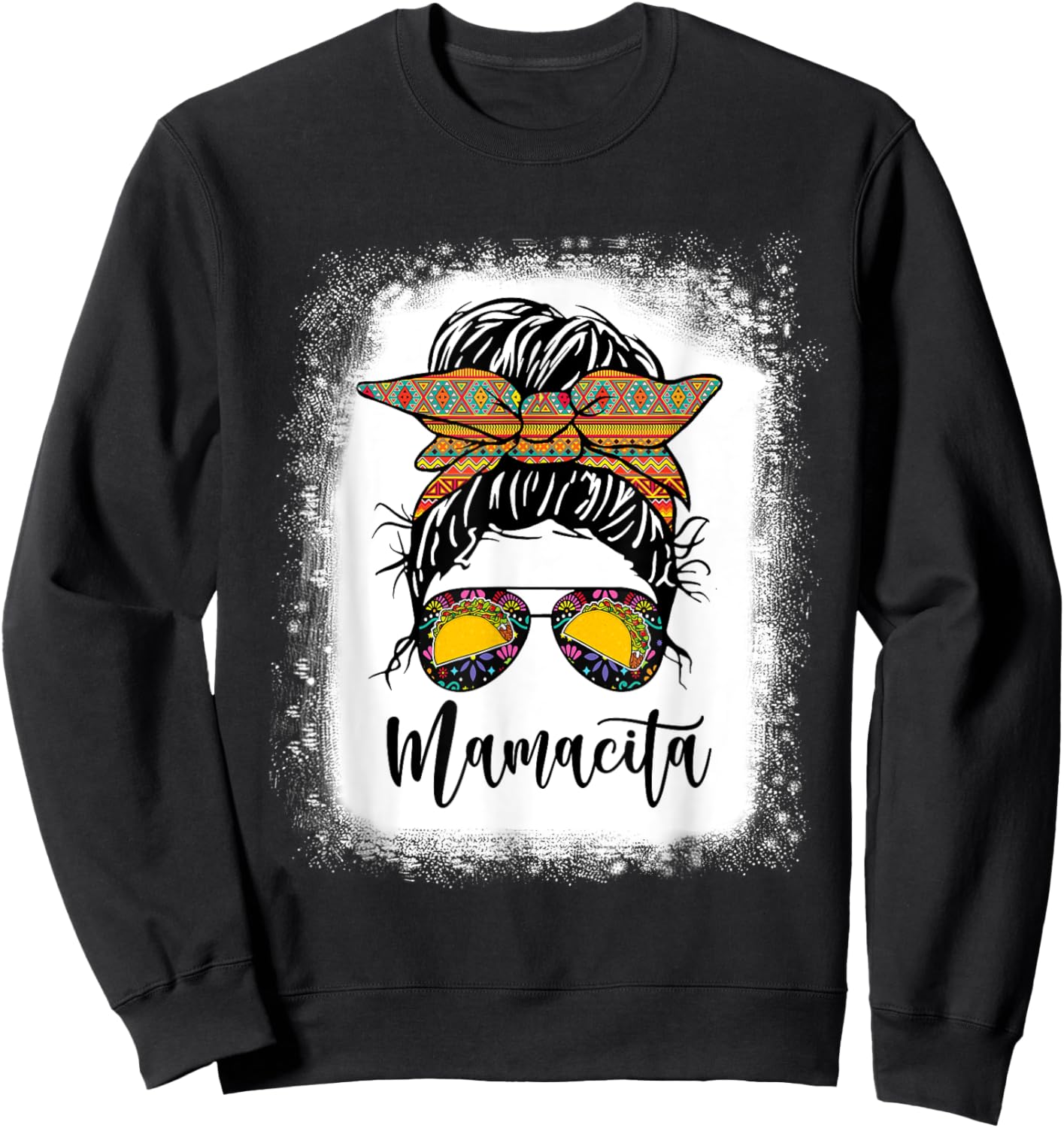 Mamacita Shirt Messy Bun Tacos 5 De Mayo Fiesta Sweatshirt - Sweatshirt | Black