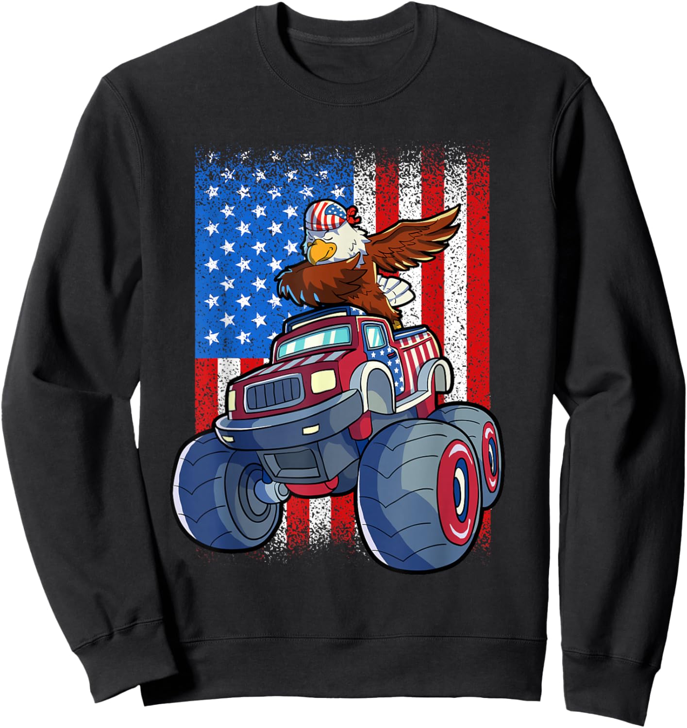 Dabbing Eagle Monster Truck 4th Of July Boys American Flag Sweatshirt - Sweatshirt | Black
