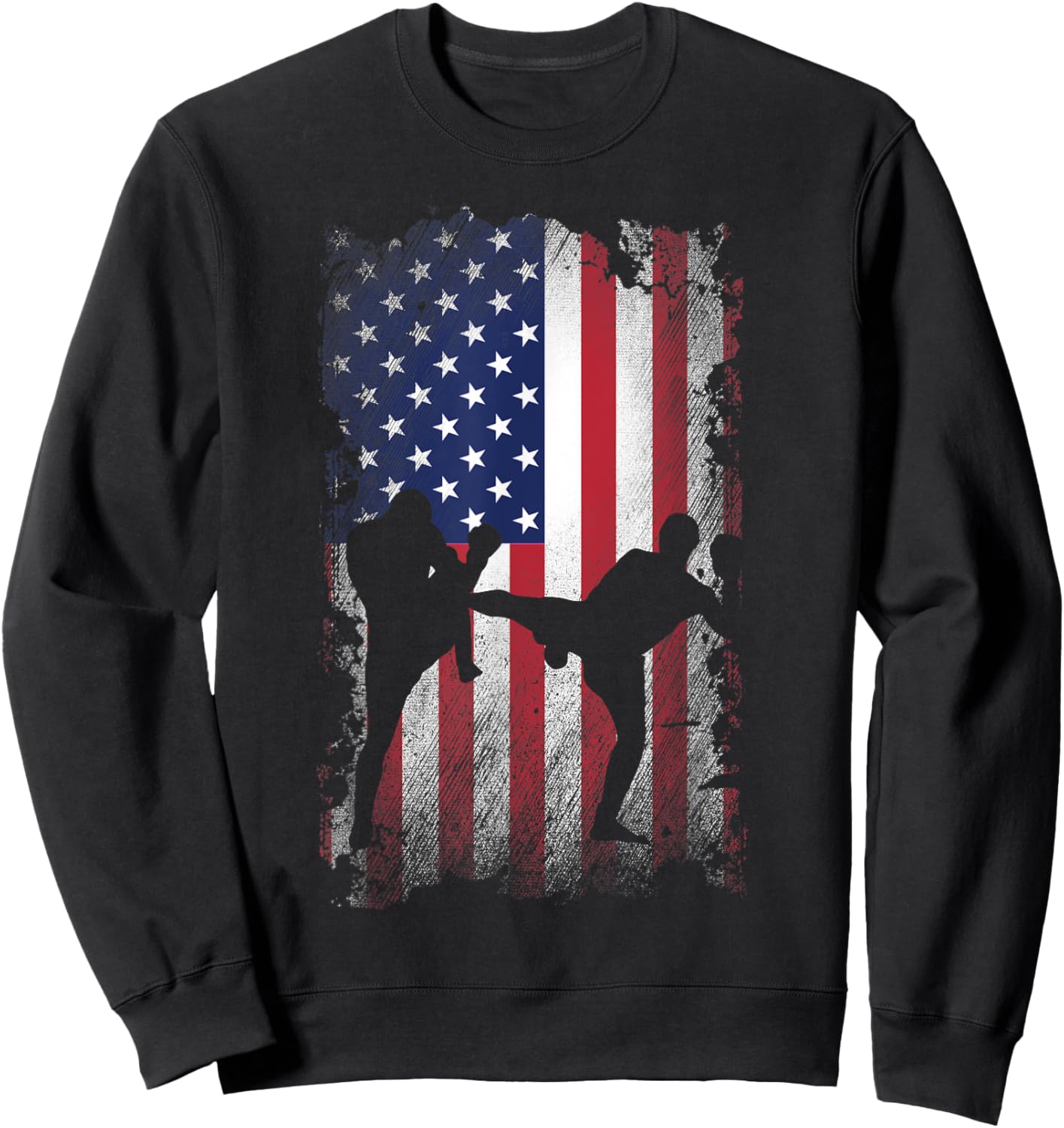 Distressed American Flag Kick Boxing USA Patriotic Gift Kids Men Sweatshirt - Sweatshirt | Black