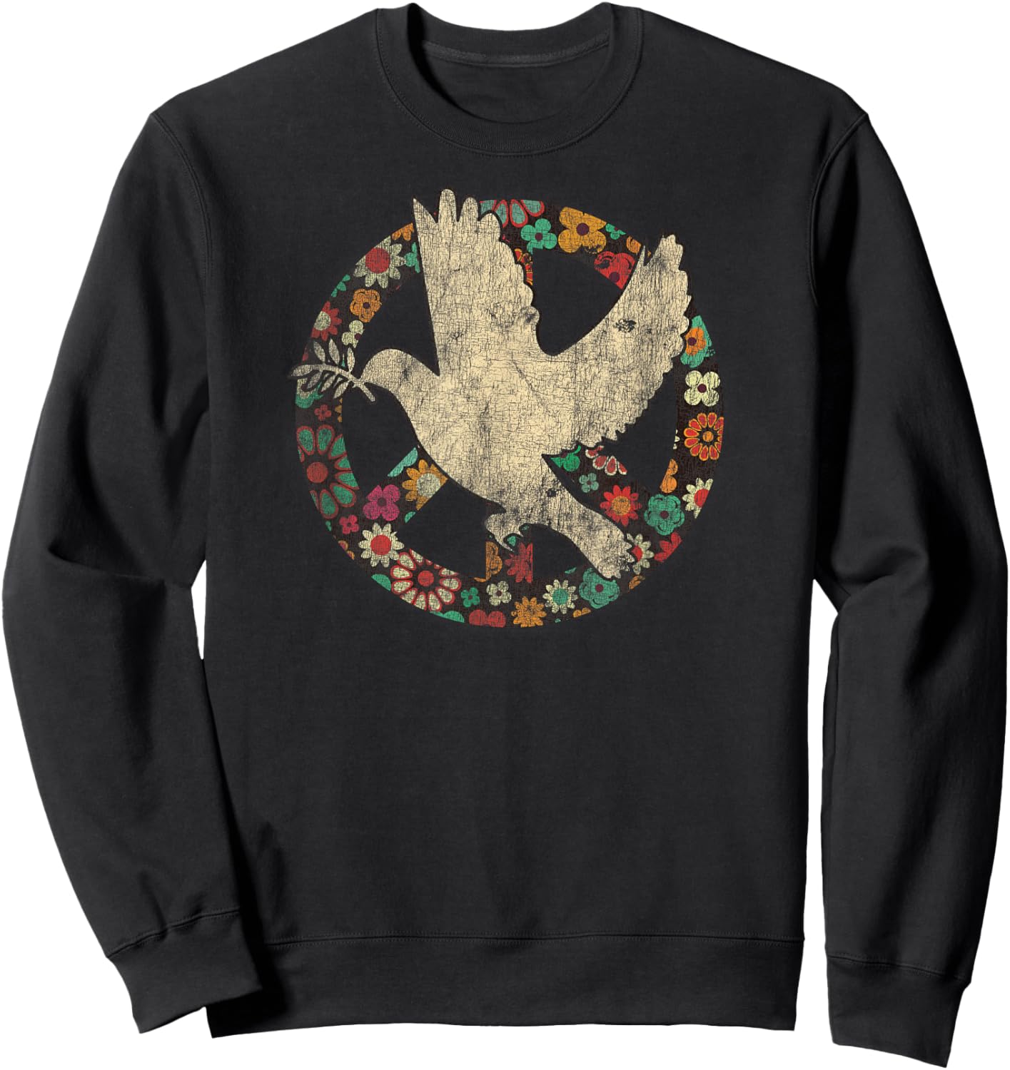 Dove Bird of Distress Peace Sign Kindness and Flower Peace Sweatshirt - Sweatshirt | Black