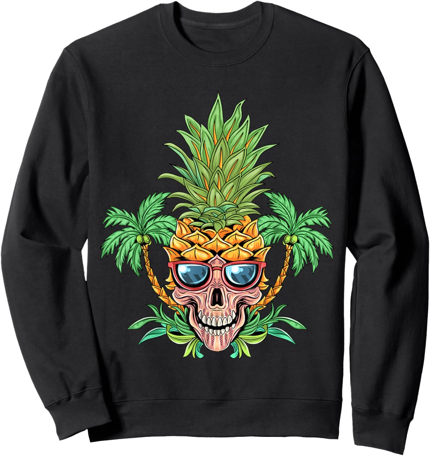 Skull Pineapple Aloha Beaches Hawaiian Flowers Hawaii Summer Sweatshirt - Sweatshirt | Black