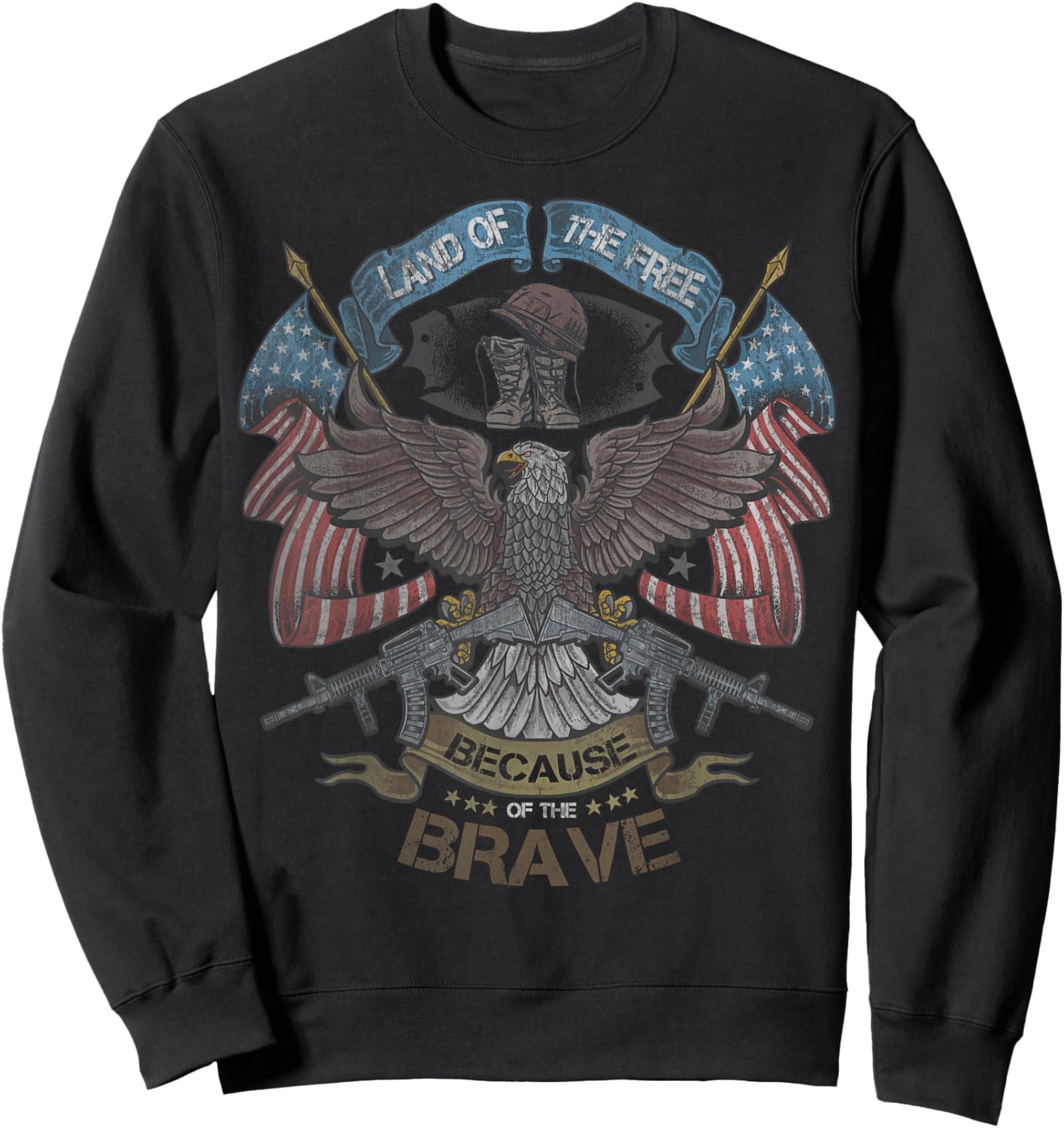 America Eagle | Land of the Free Because of the Brave Sweatshirt - Sweatshirt | Black
