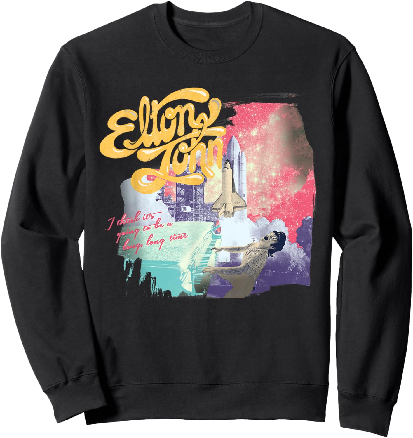 Official Elton John Colorful Long Time Black Sweatshirt - Sweatshirt | Black