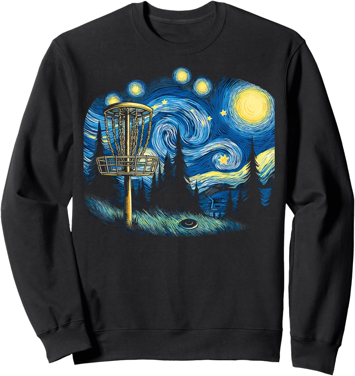 Disc Golf Art Van Gogh Starry Night Cool Disc Golfer Apparel Sweatshirt - Sweatshirt | Black