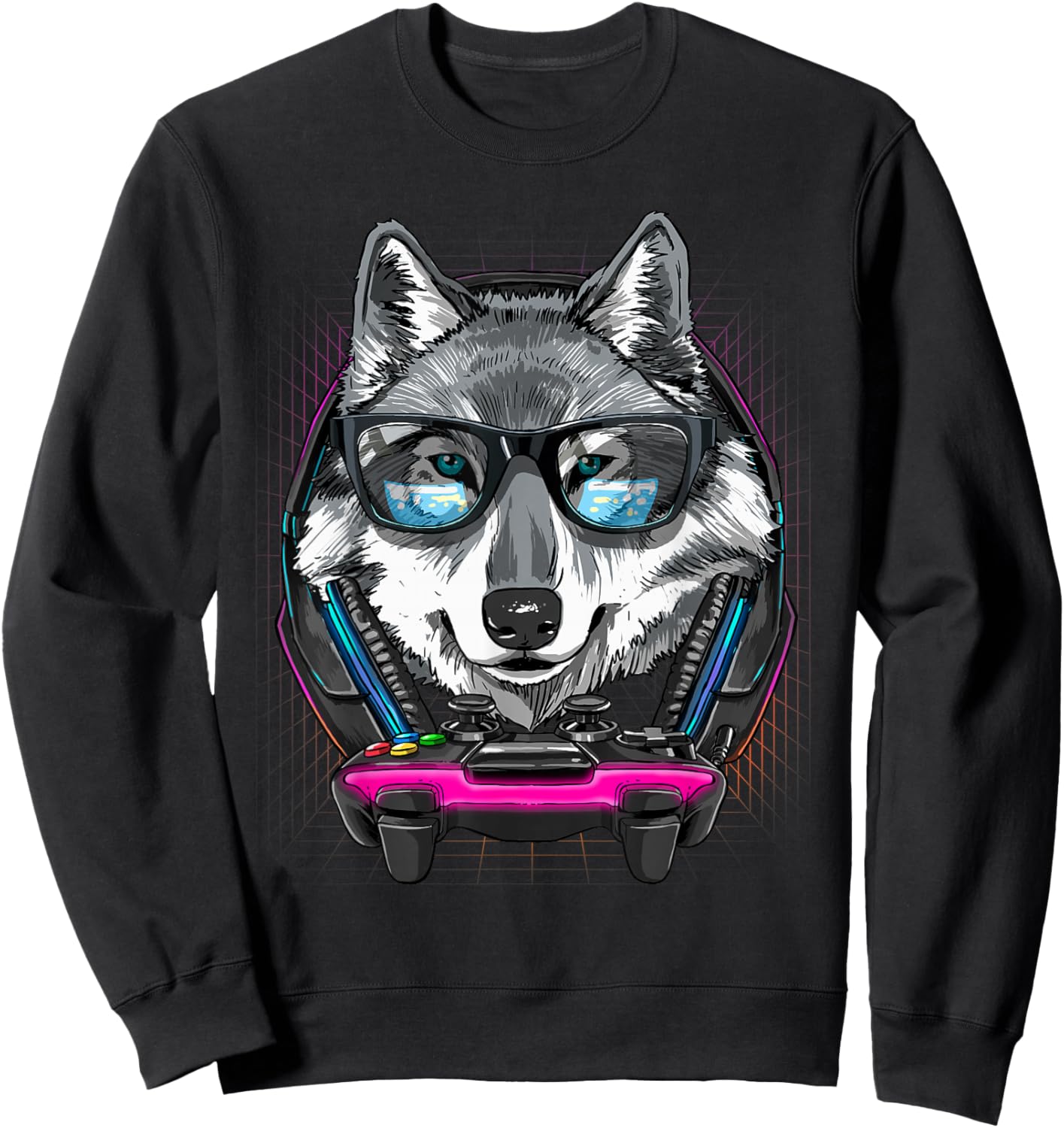 Gaming Wolf Video Gamer Player Animal Lover Sweatshirt - Sweatshirt | Black