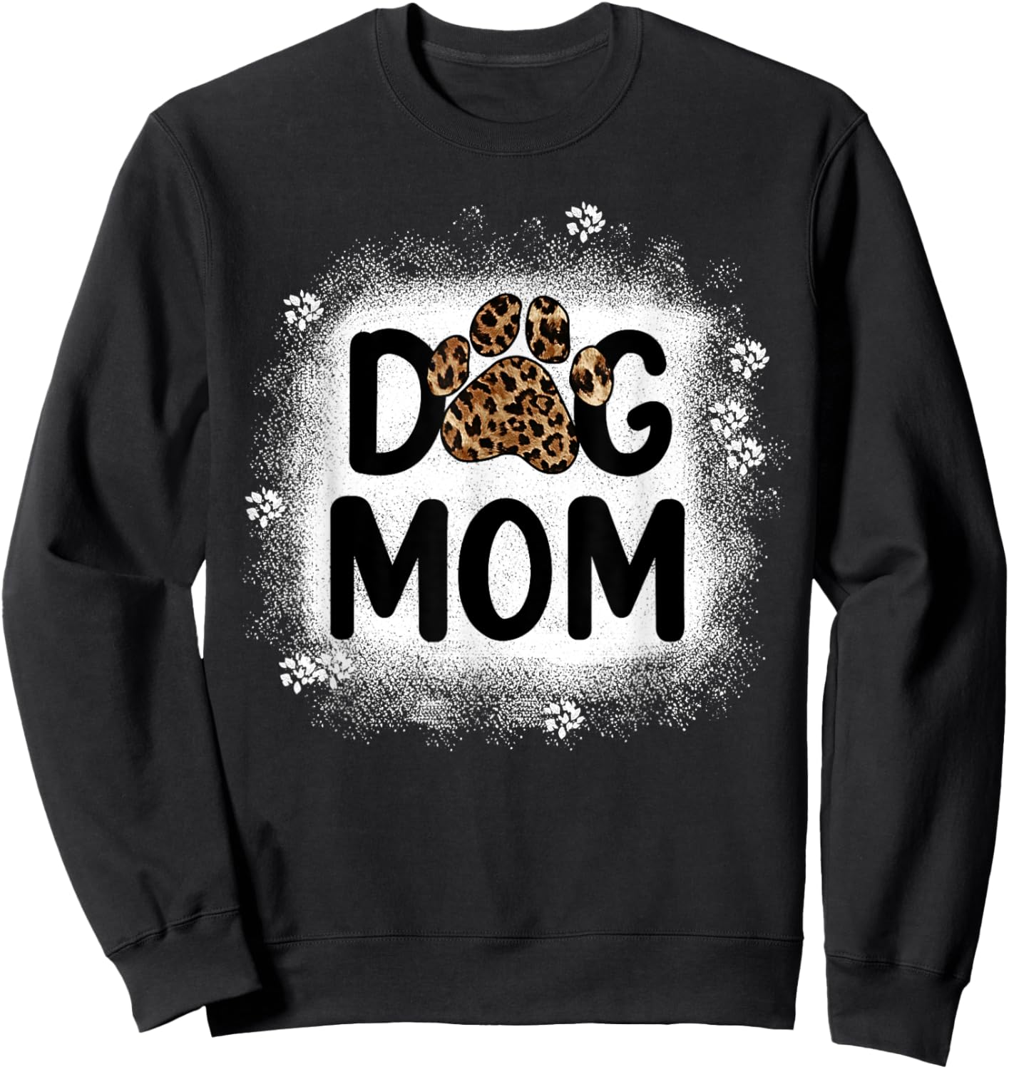 Women Bleached Dog Mom Shirts Dog Mom Paw Leopard Sweatshirt - Sweatshirt | Black
