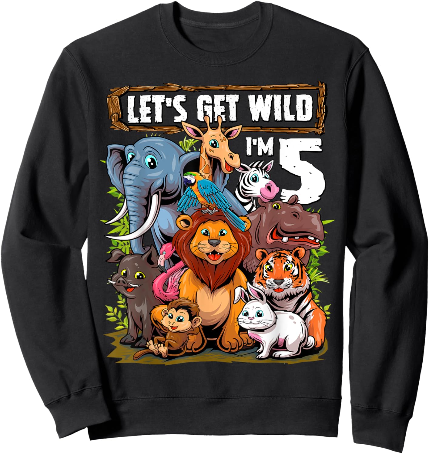 5 Year Old Zoo Birthday Safari Jungle Animals 5th Birthday Sweatshirt - Sweatshirt | Black