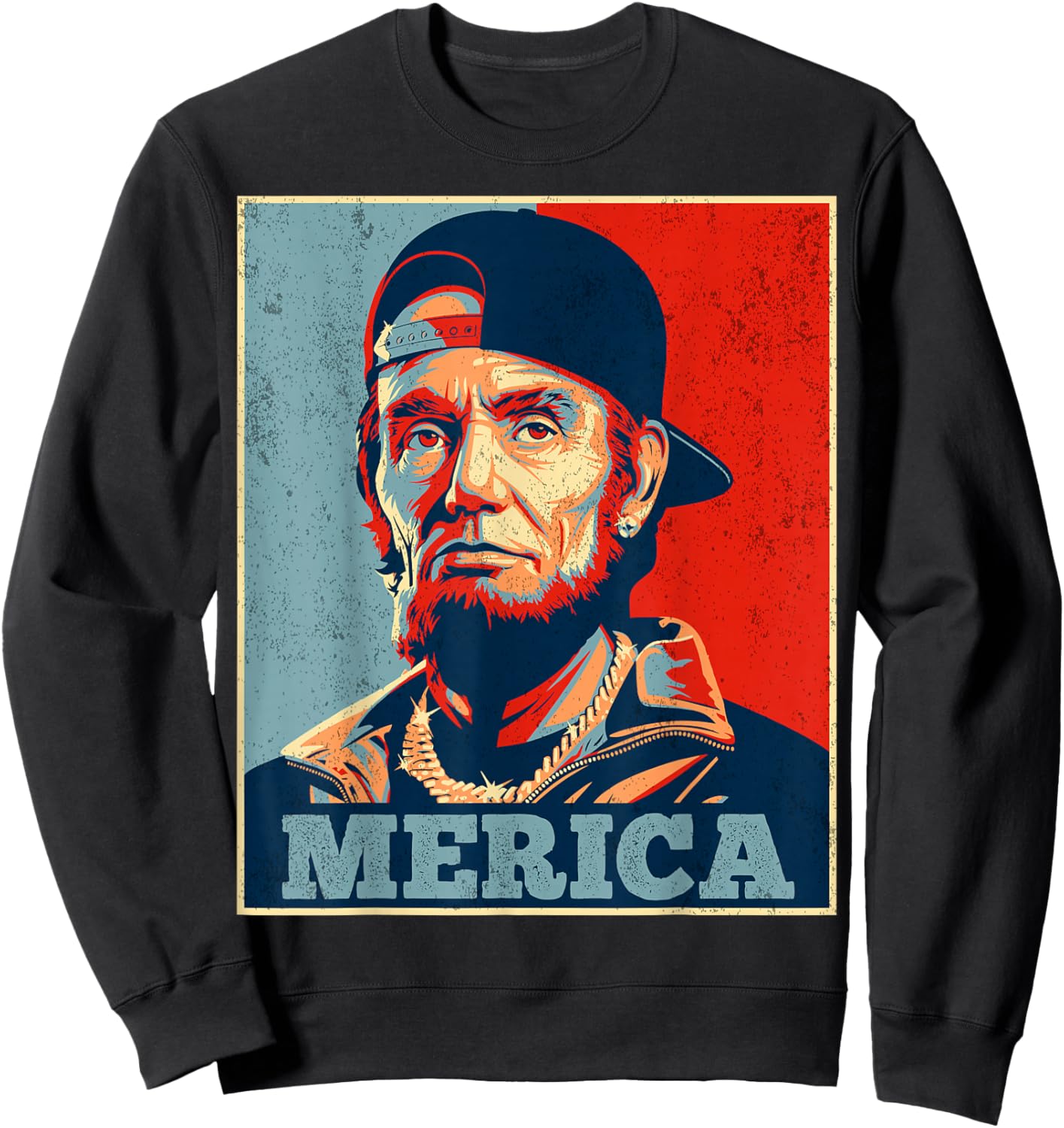 Abraham Lincoln 4th of July Merica Men Women American Flag Sweatshirt - Sweatshirt | Black