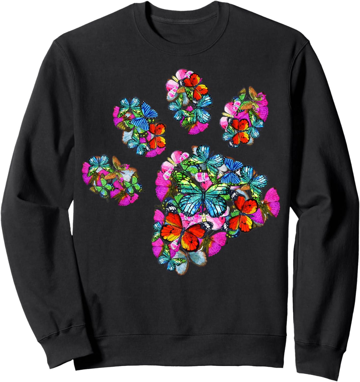 Paw Print of Colorful Butterfly - Cat or Dog Paw Sweatshirt - Sweatshirt | Black