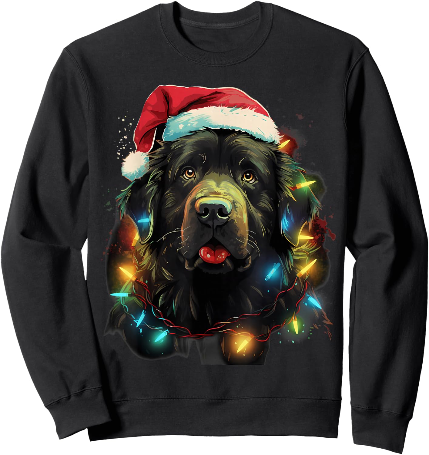 Xmas Newfie Dog Tangled Christmas Lights Women Kids Sweatshirt - Sweatshirt | Black