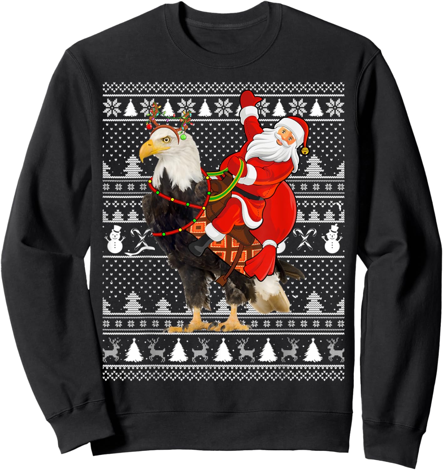 Bald Eagle Bird Lover Santa Riding Bald Eagle Ugly Christmas Sweatshirt - Sweatshirt | Black