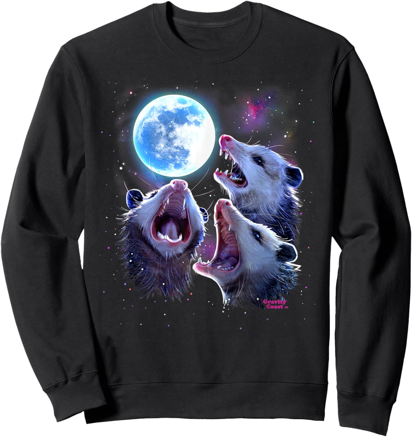 Three Opossums howling at the Moon Funny Pet Possum Shirt Sweatshirt - Sweatshirt | Black