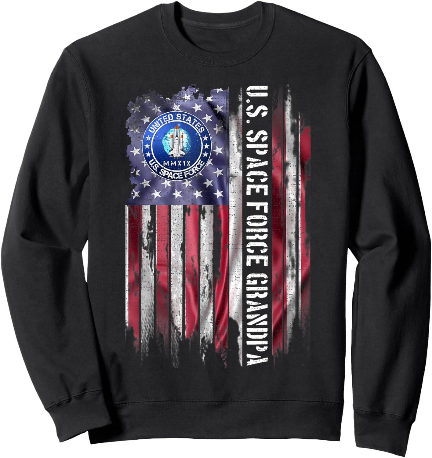 Vintage USA American Flag Proud US Space Force Grandpa Funny Sweatshirt - Sweatshirt | Black