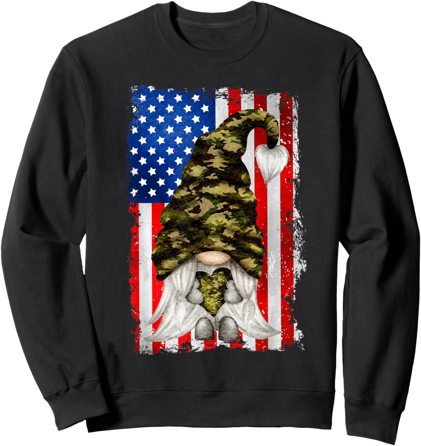 Patriotic Veteran Mom Heart And Love For America Camo Gnome Sweatshirt - Sweatshirt | Black