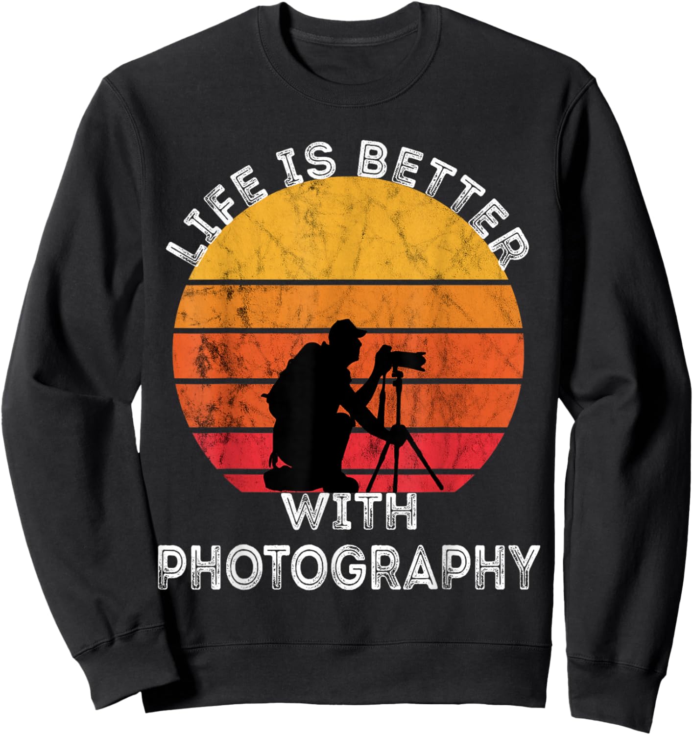 Photographer Camera Lover Retro Vintage Sunset Photography Sweatshirt - Sweatshirt | Black