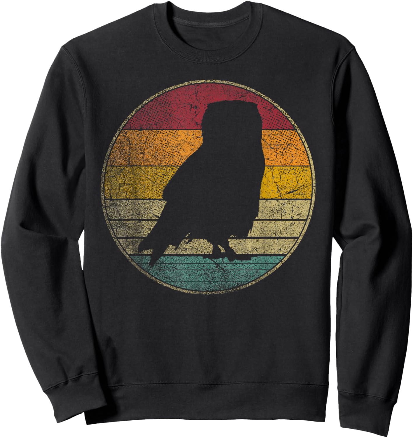 Owl Bird Vintage Distressed Retro Silhouette 70's 80's Sweatshirt - Sweatshirt | Black