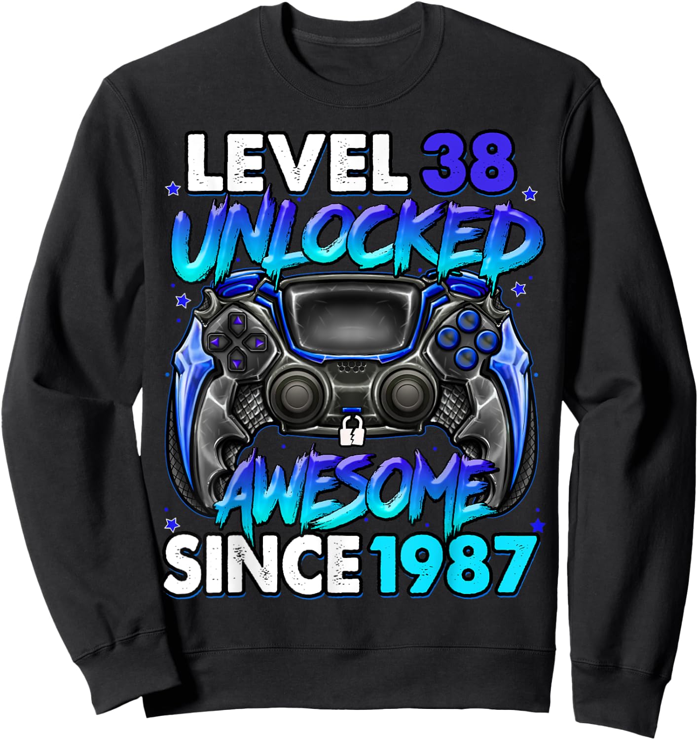 Level 38 Unlocked Awesome Since 1987 38th Birthday Gaming Sweatshirt - Sweatshirt | Black