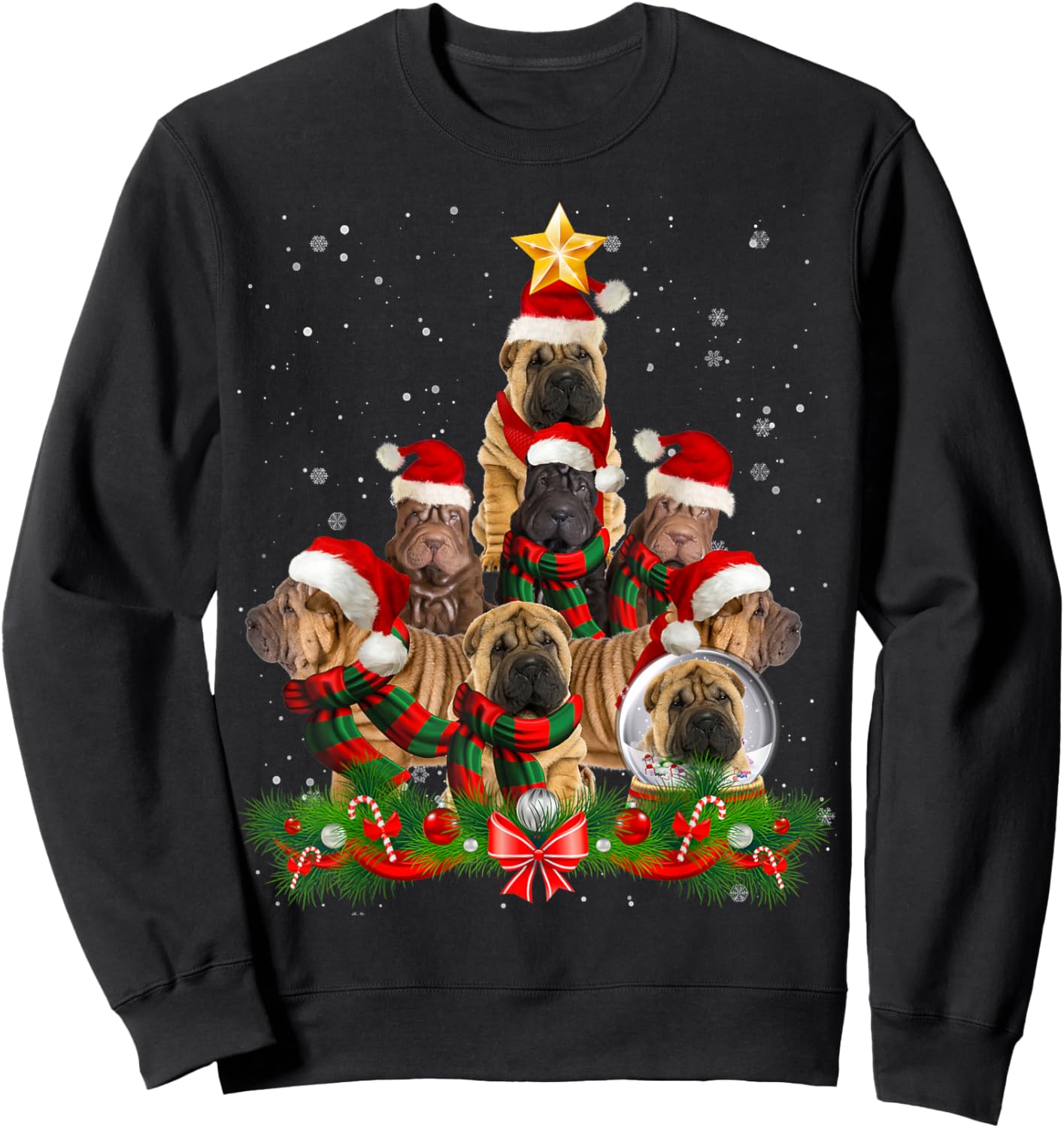 Funny Shar Pei Dog Christmas Tree Women Sweatshirt - Sweatshirt | Black