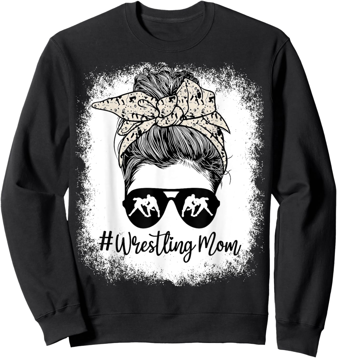 Bleached Life Wrestling Mom Leopard Messy bun Glasses Sweatshirt - Sweatshirt | Black