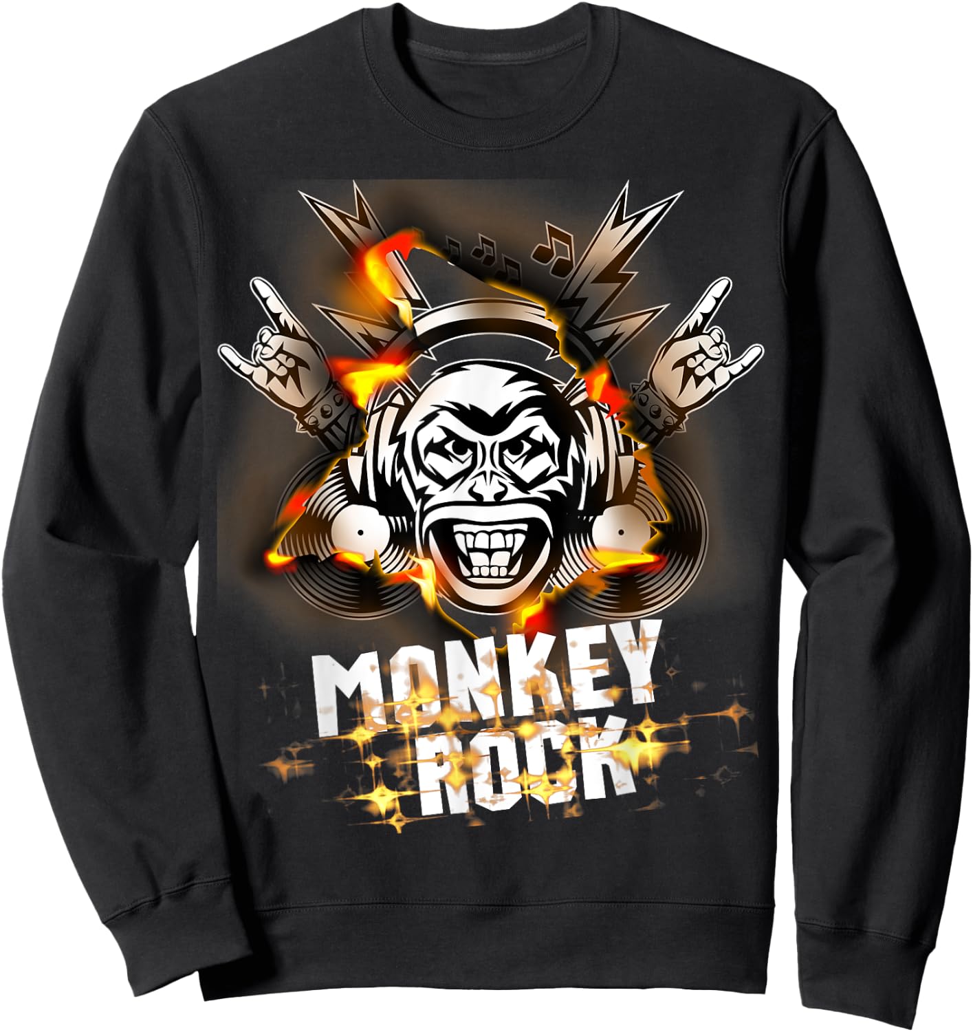 Monkey Punks Band on Fire Classic Rock and Roll Never Die Sweatshirt - Sweatshirt | Black