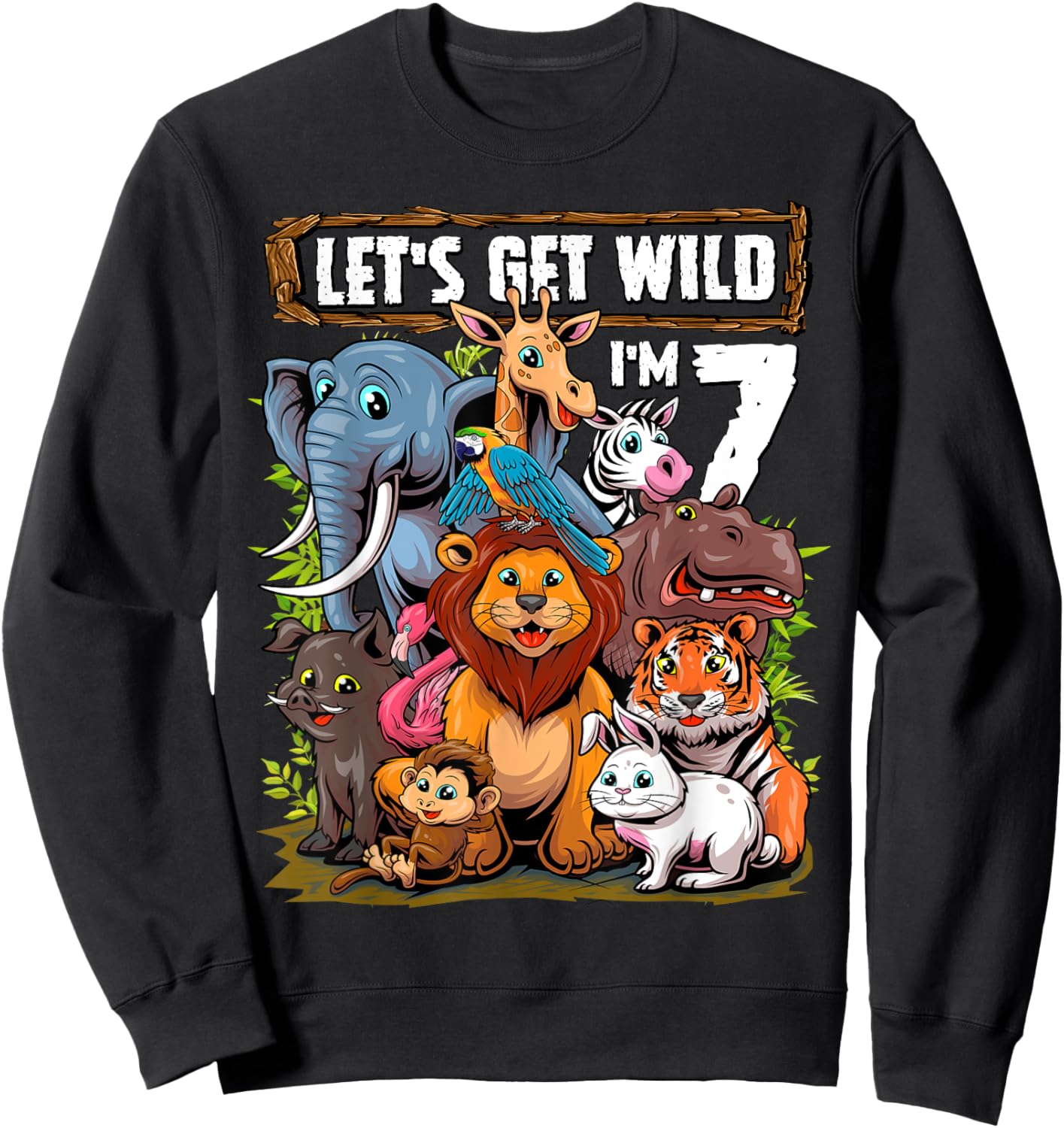 7 Year Old Zoo Birthday Safari Jungle Animals 7th Birthday Sweatshirt - Sweatshirt | Black