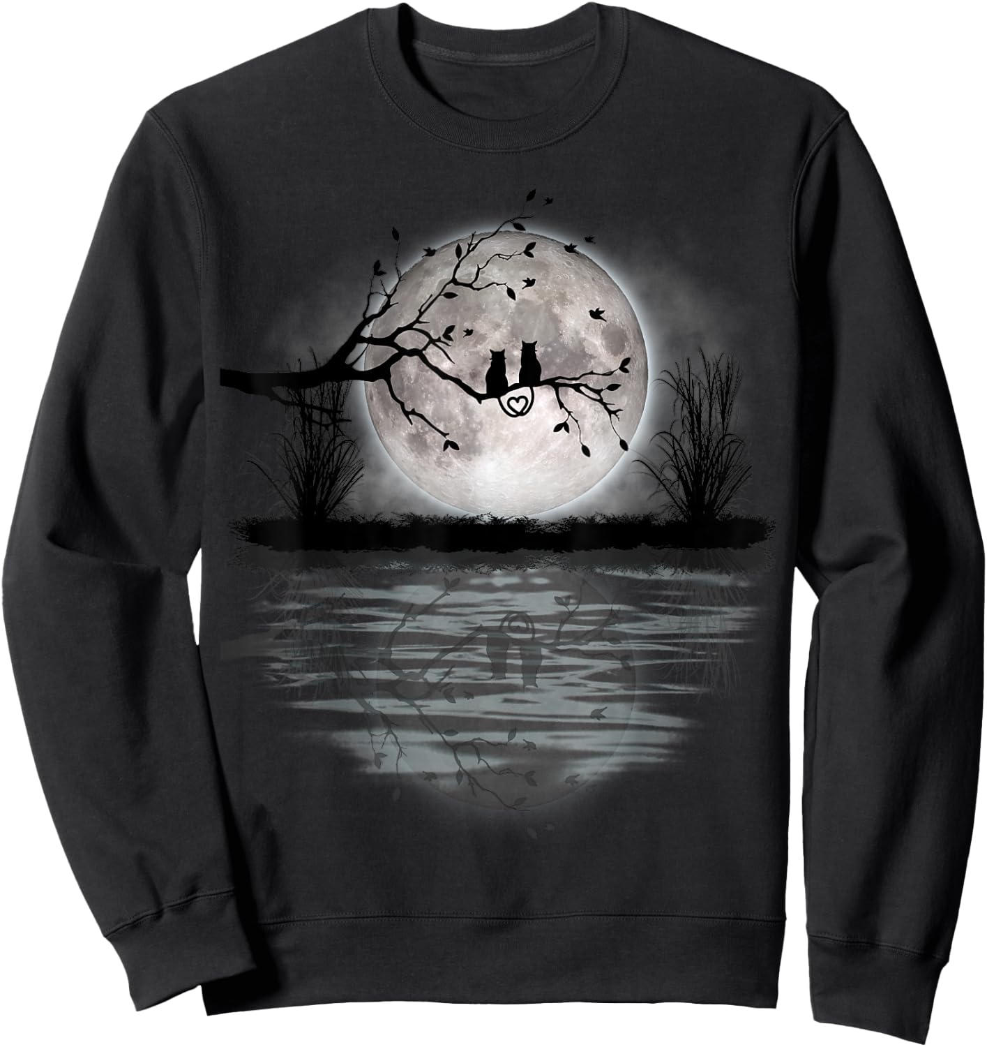 Scary Full Moon Love 2 Black Cats Halloween Fun Sweatshirt - Sweatshirt | Black