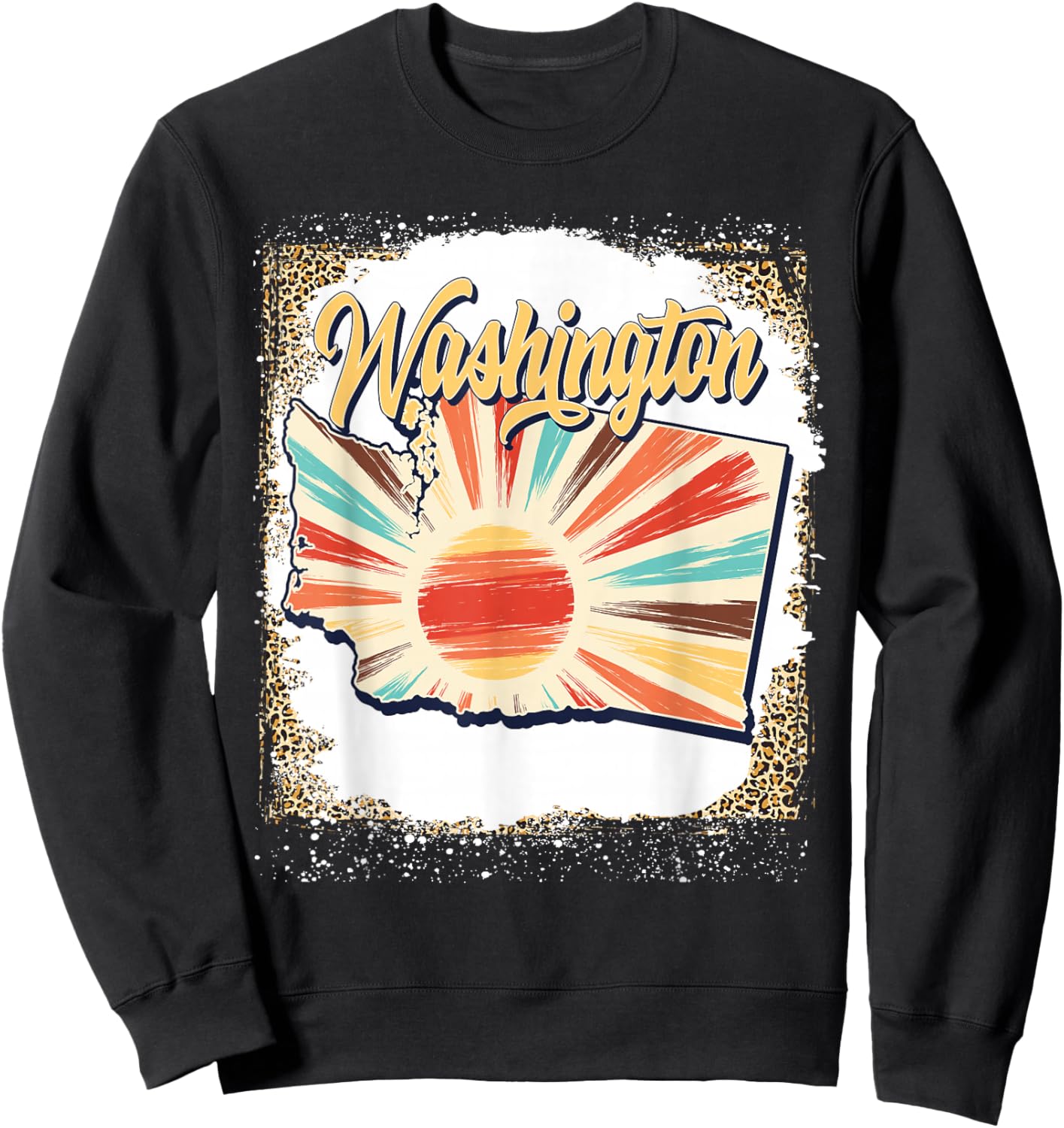 Vintage USA Washington State Map Flag Souvenir Men Women Kid Sweatshirt - Sweatshirt | Black
