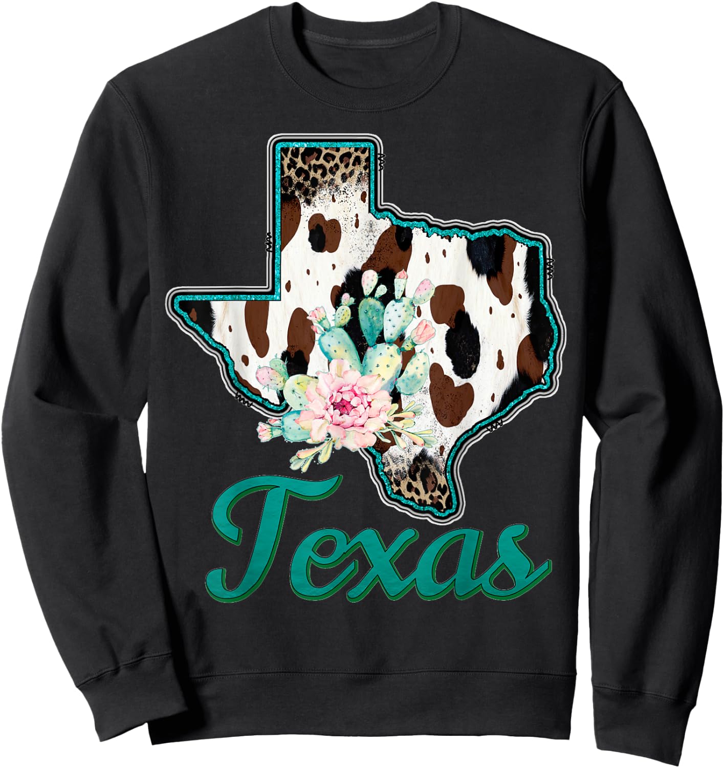 Animal Print Texas Lone Star State Cowboy Howdy Longhorn Sweatshirt - Sweatshirt | Black