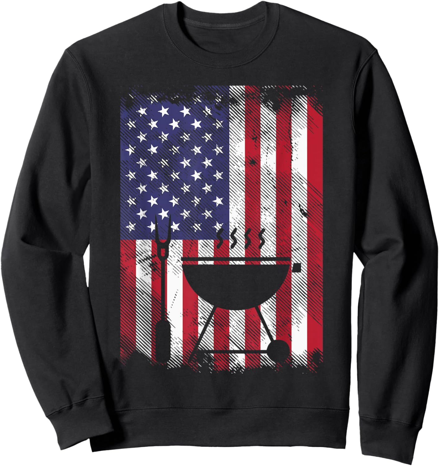 American Flag Bbq Grill Vintage Grilling Smoking Patriotic Men Sweatshirt - Sweatshirt | Black
