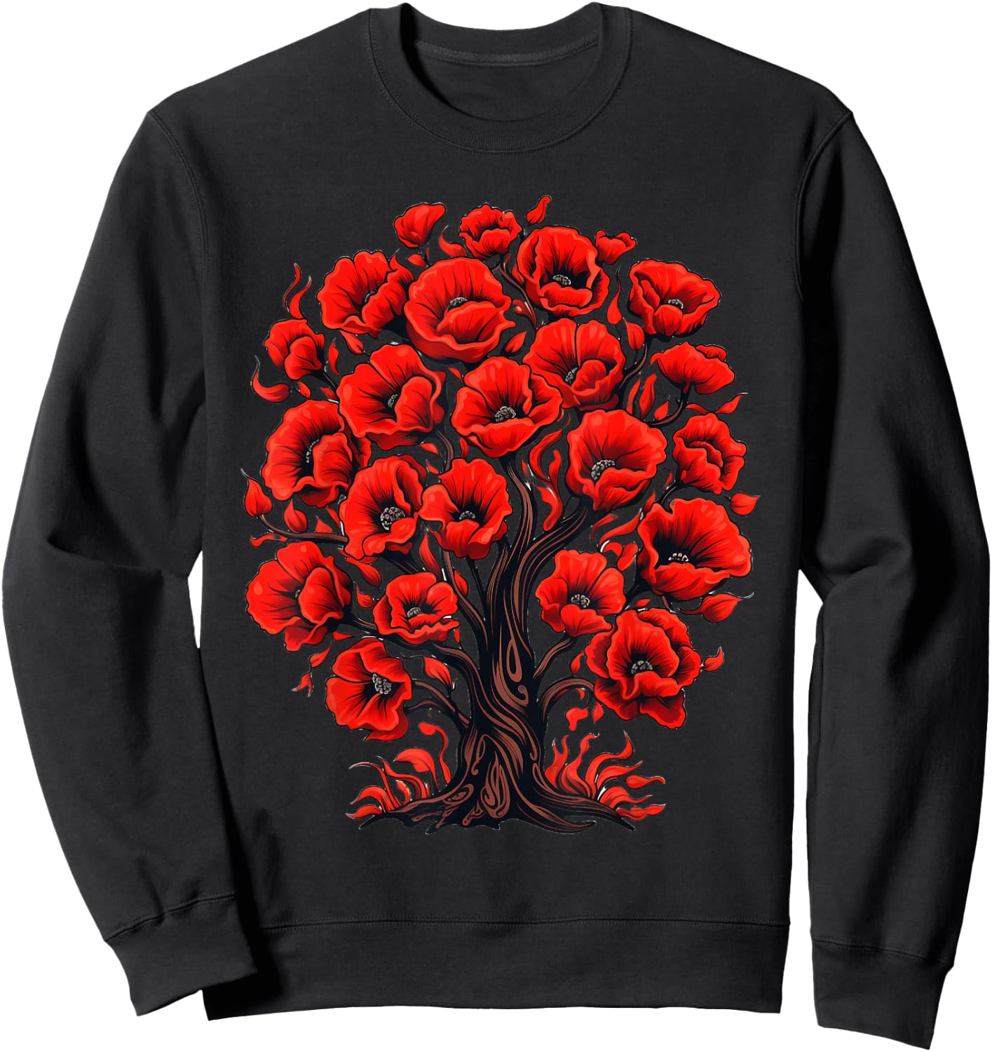 Red Poppies Tree Poppy Flower Floral Sweatshirt - Sweatshirt | Black