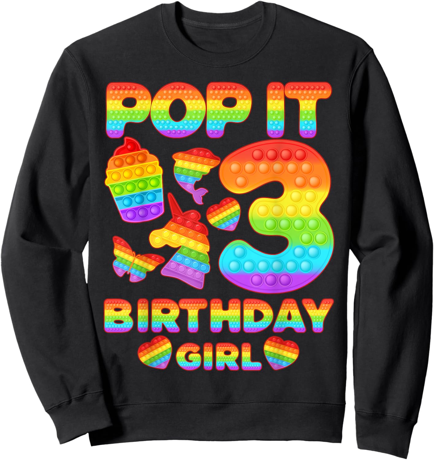 Kids Pop It 3 Year old 3rd Birthday Girl Shirt Pop it Party Sweatshirt - Sweatshirt | Black
