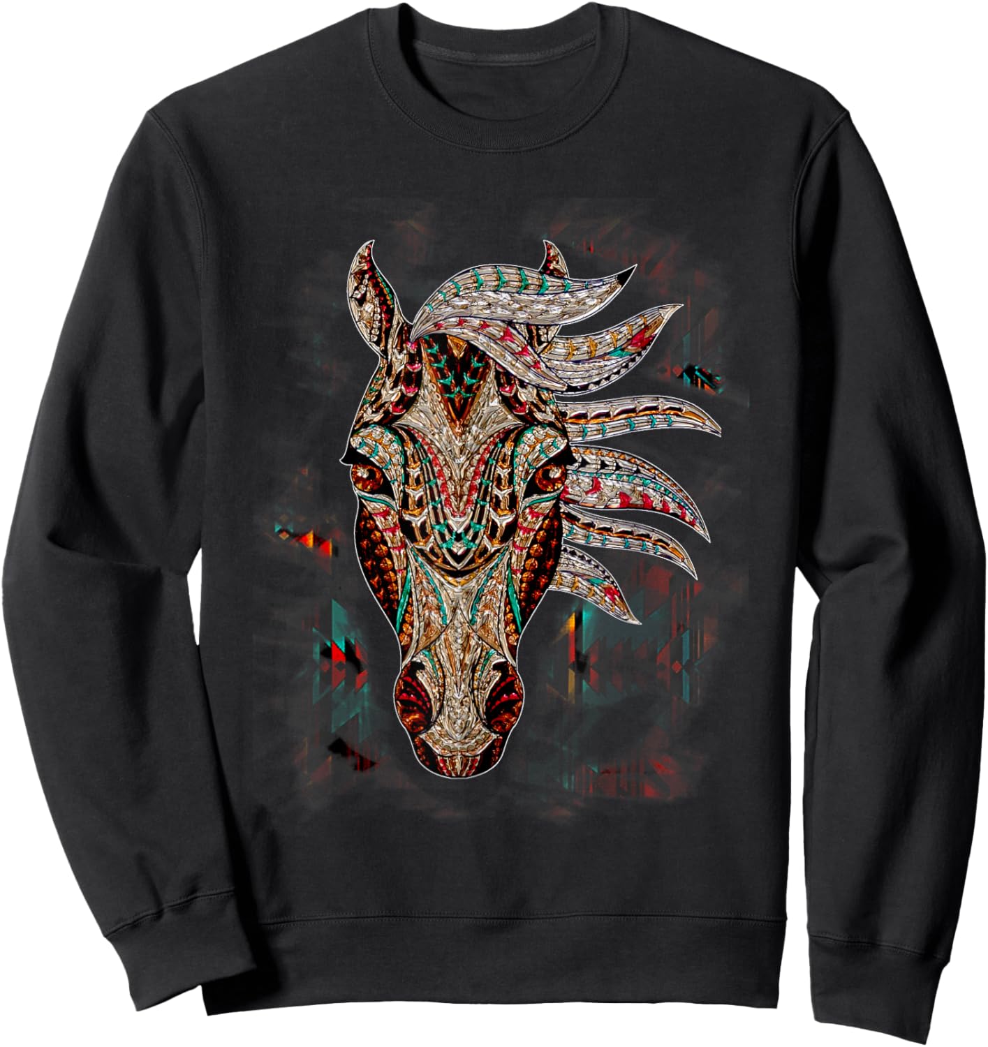 Horse Tribal Abstract Art Native American Geometric Horse Sweatshirt - Sweatshirt | Black