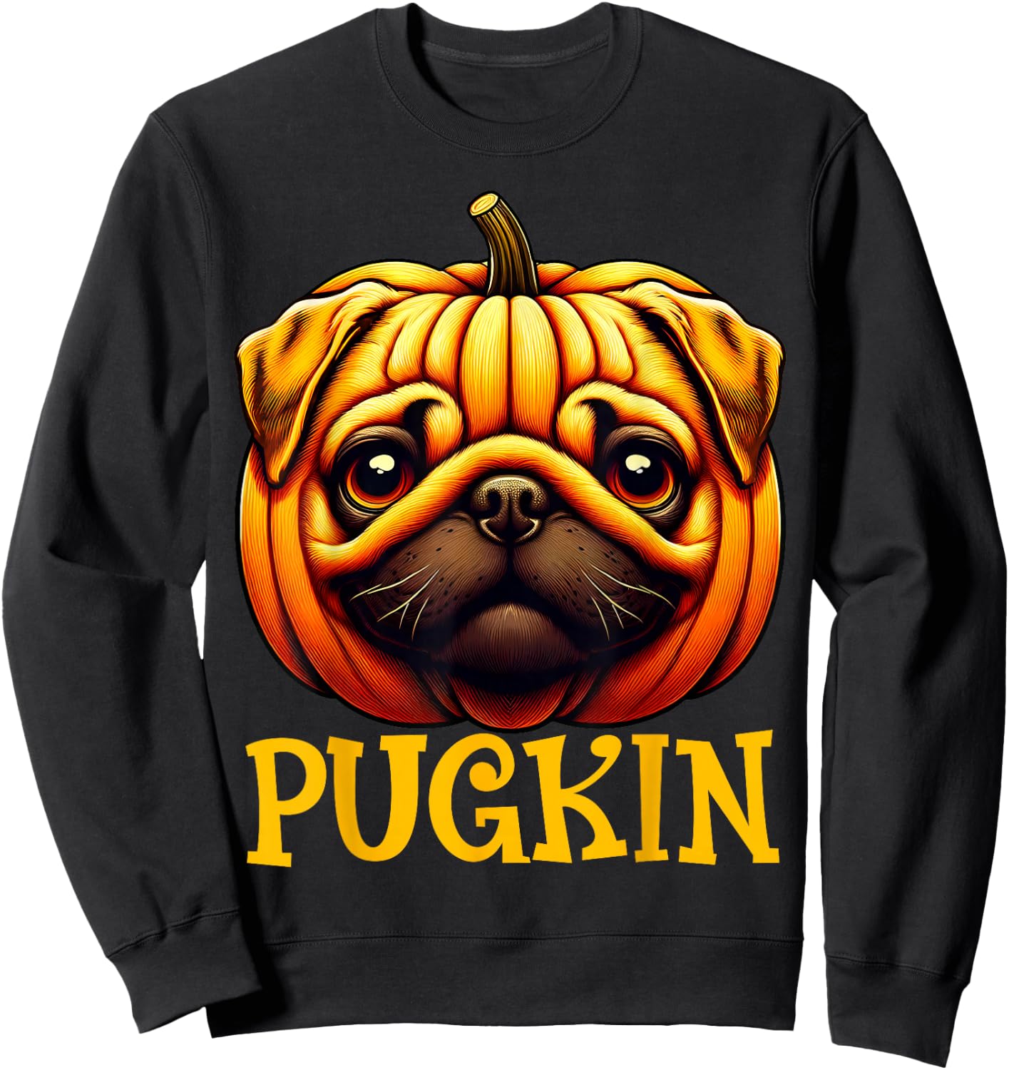 Funny Pugkin Pug Pumpkin Halloween Thanksgiving Men Women Sweatshirt - Sweatshirt | Black