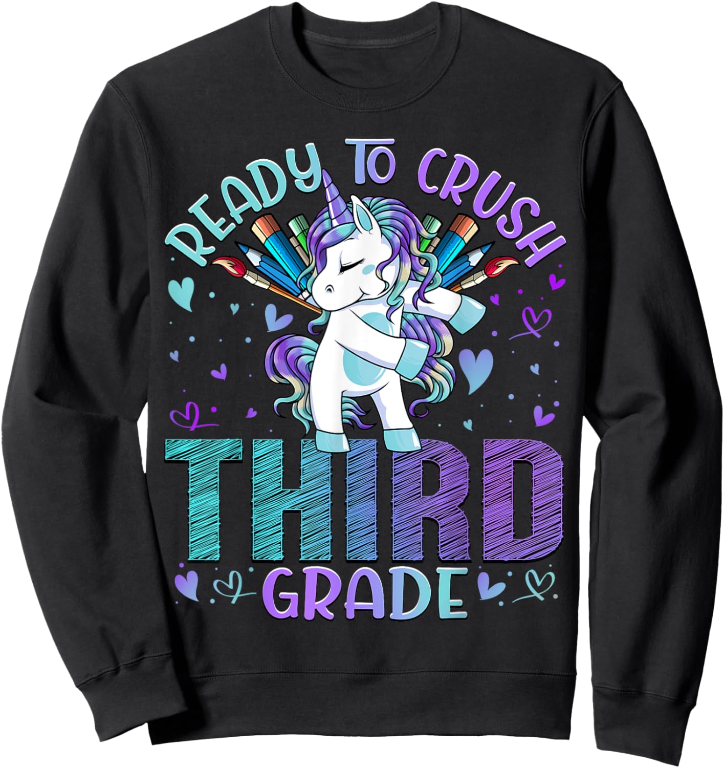 Ready to Crush Third 3rd Grade Back To School Unicorn Kids Sweatshirt - Sweatshirt | Black