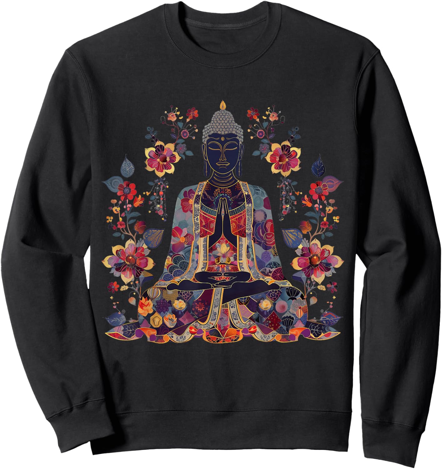 Buddha Floral Vintage Flower Yoga Buddhism Yogi Buddhist Sweatshirt - Sweatshirt | Black