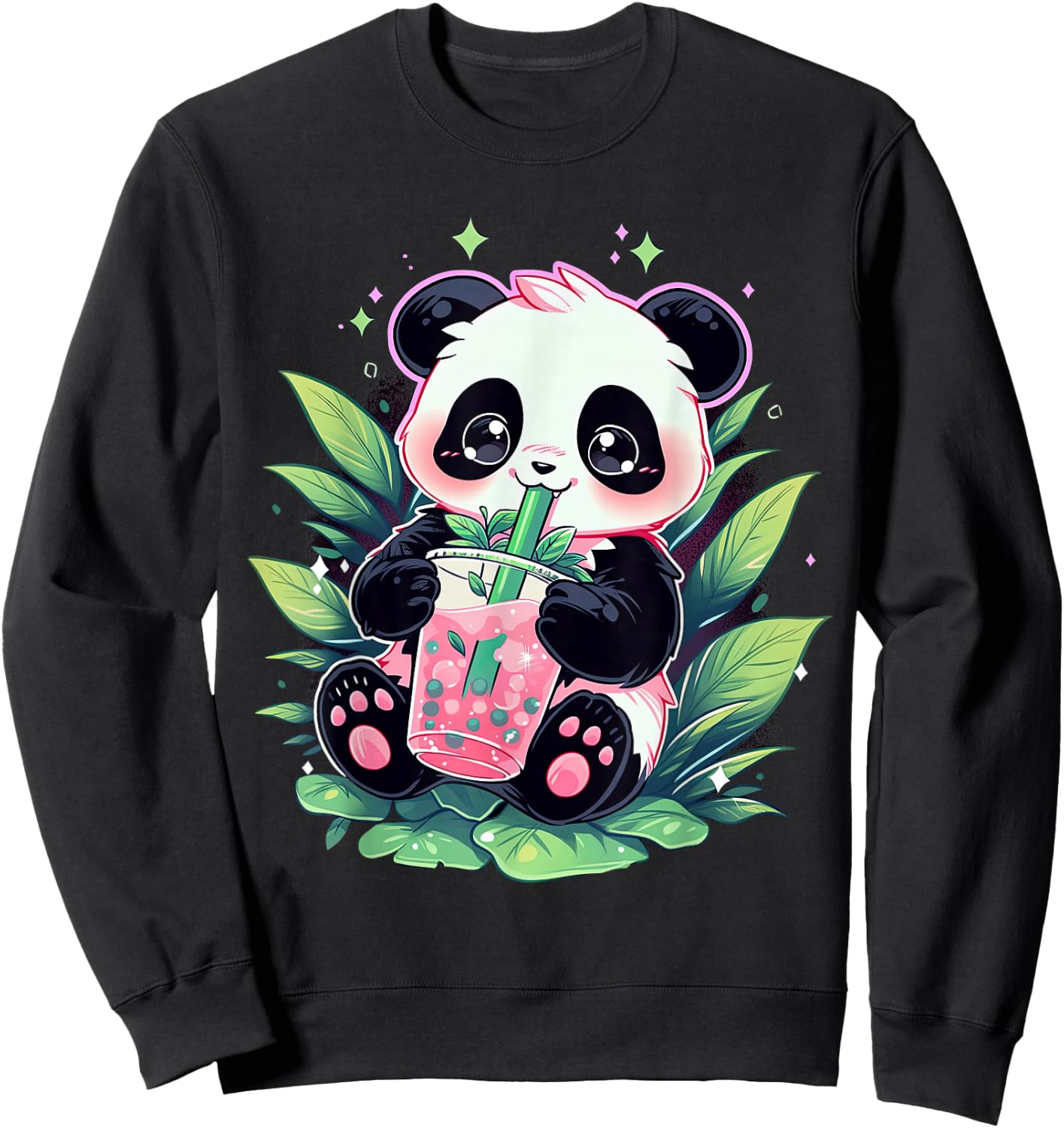 Cute Panda Drinking Bubble Tea Milk Anime Kawaii Sweatshirt - Sweatshirt | Black