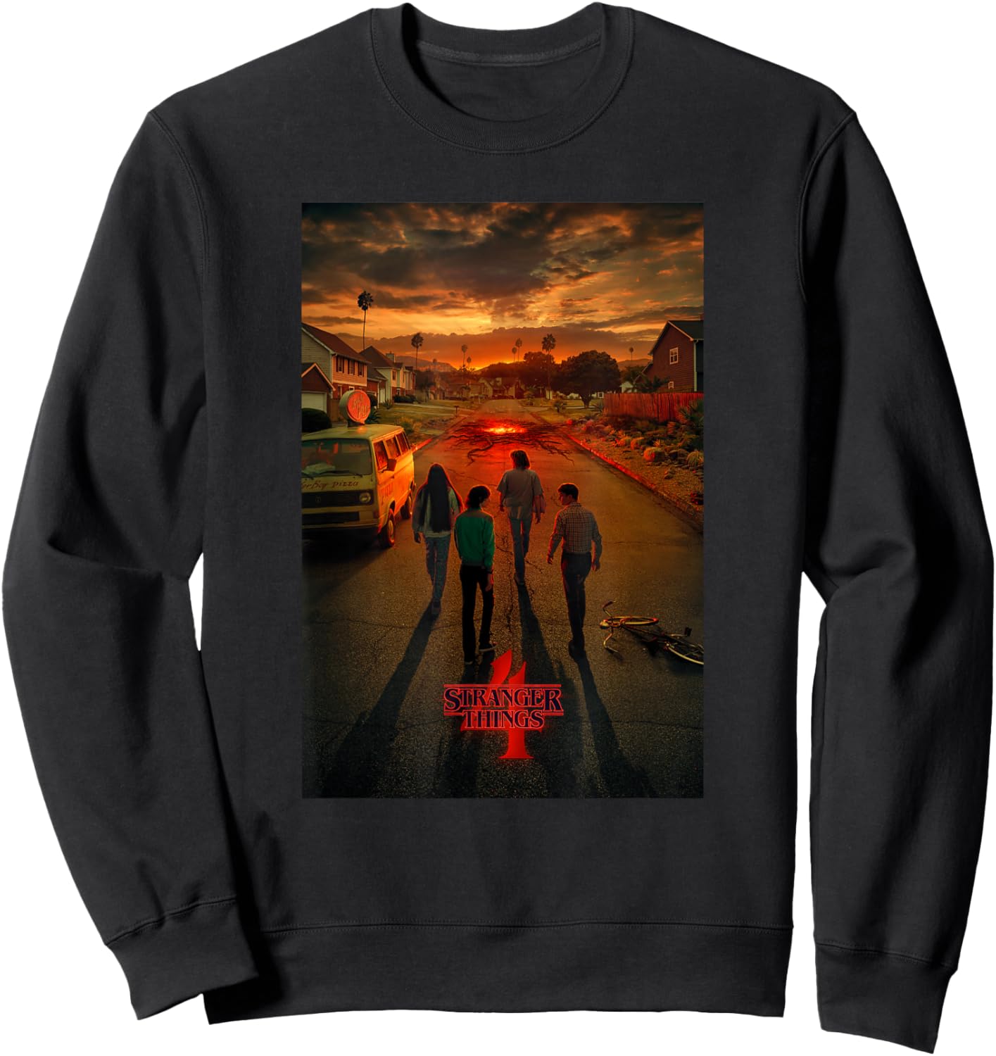 Stranger Things Group California Street Poster Sweatshirt - Sweatshirt | Black