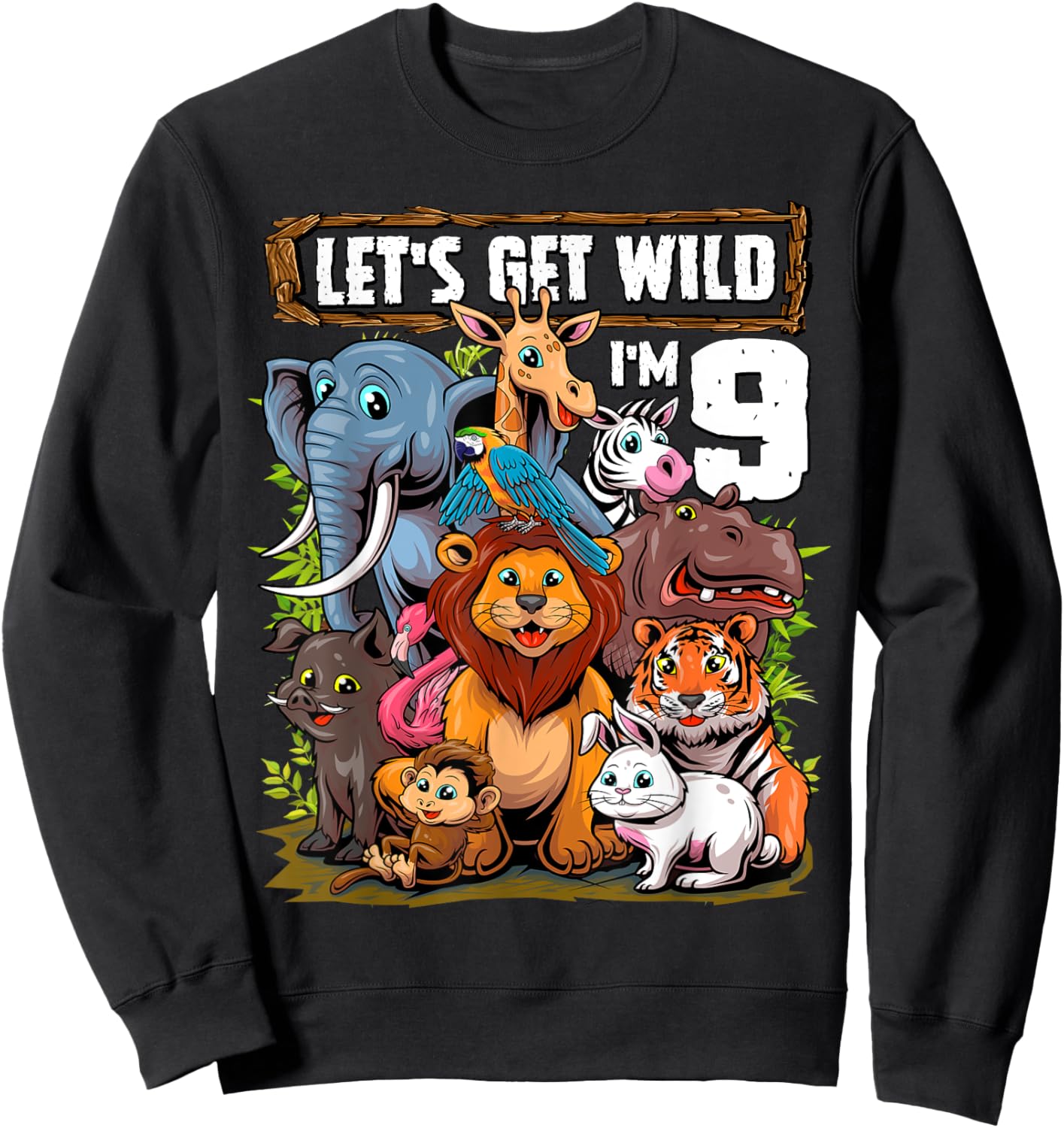 9 Year Old Zoo Birthday Safari Jungle Animals 9th Birthday Sweatshirt - Sweatshirt | Black