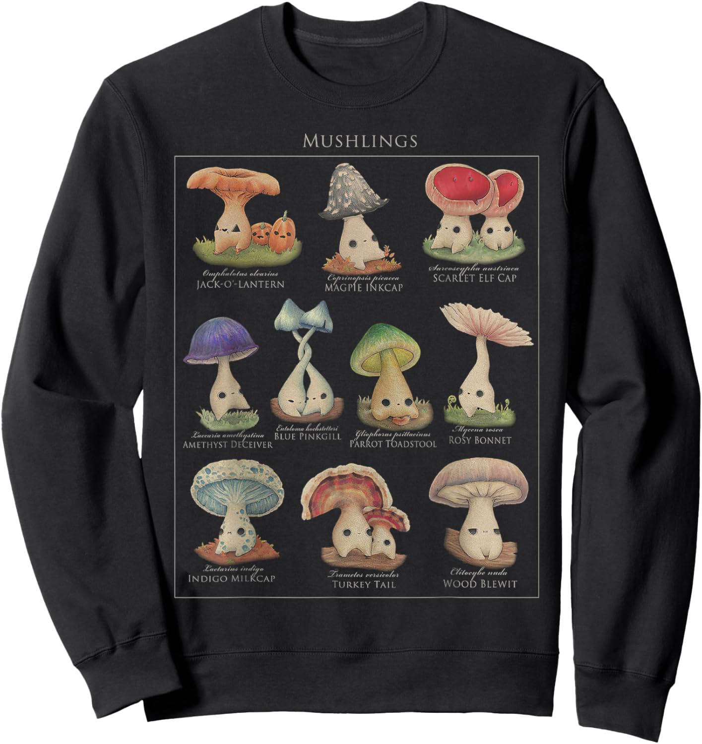 Mushling Identification 2nd Edition Botanical Mushroom Small Sweatshirt - Sweatshirt | Black