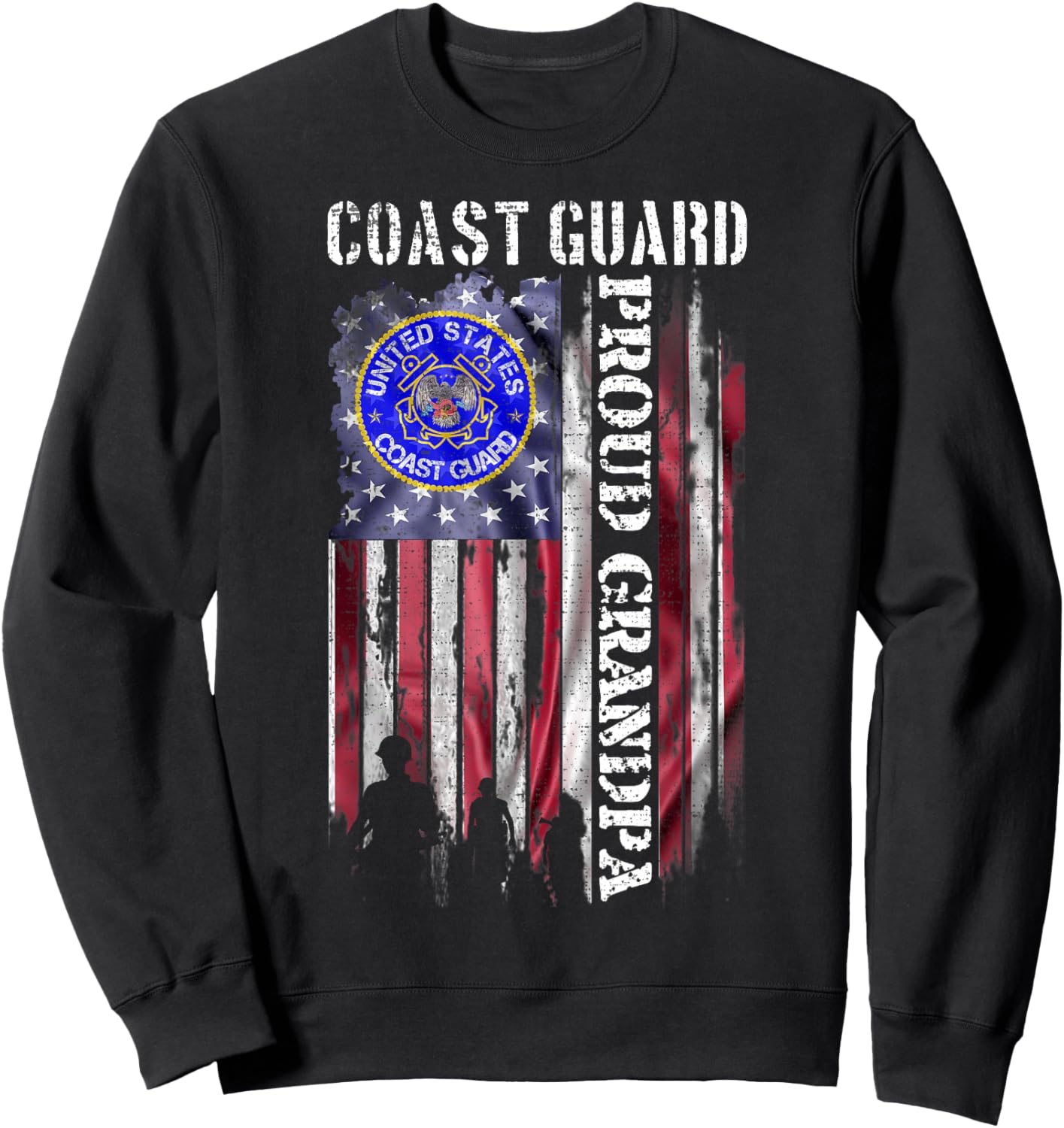 Vintage USA American Flag US Coast Guard Proud Grandpa Funny Sweatshirt - Sweatshirt | Black