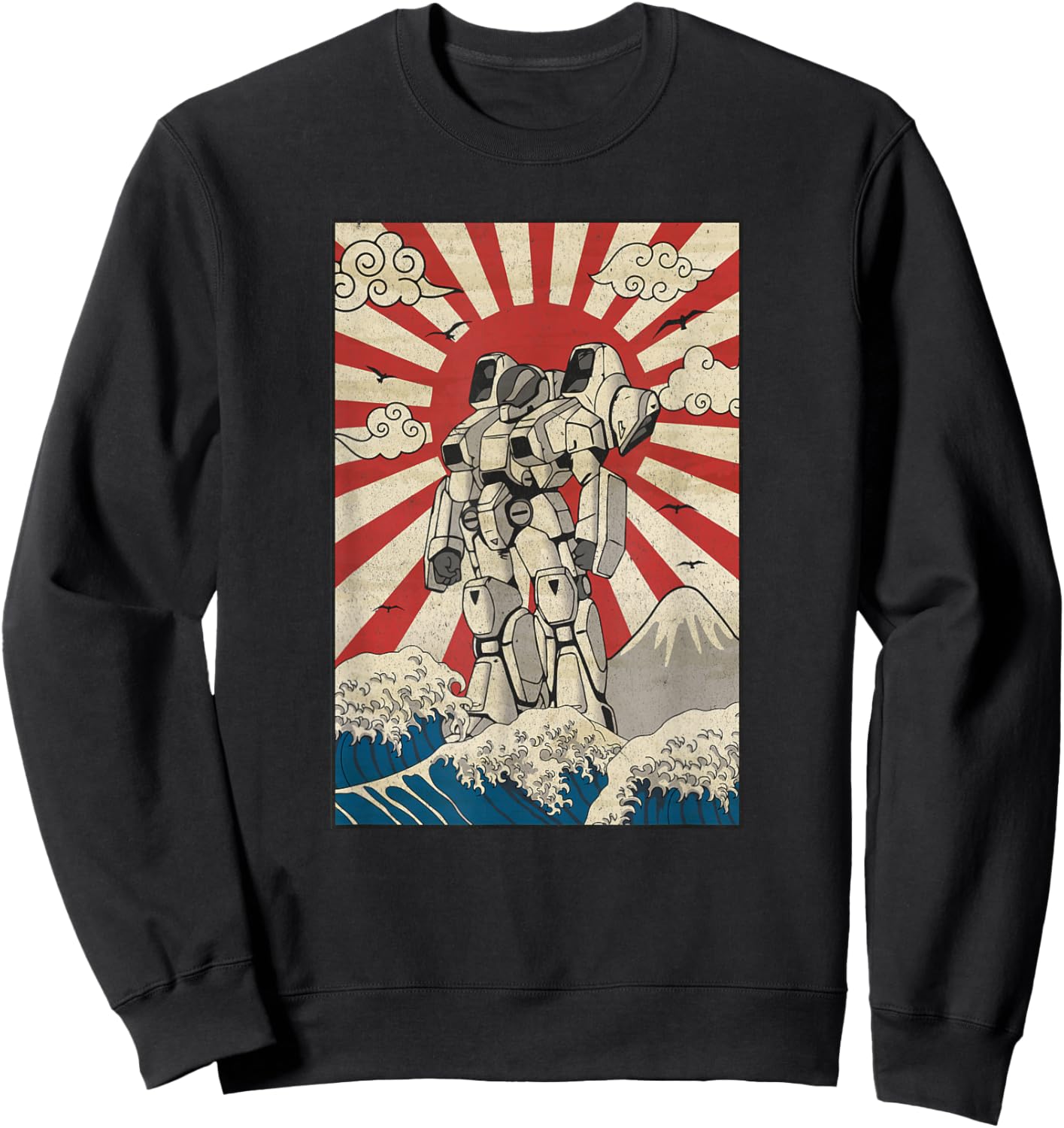Japanese Mecha Anime Robot Kanagawa Great Wave Manga Sweatshirt - Sweatshirt | Black