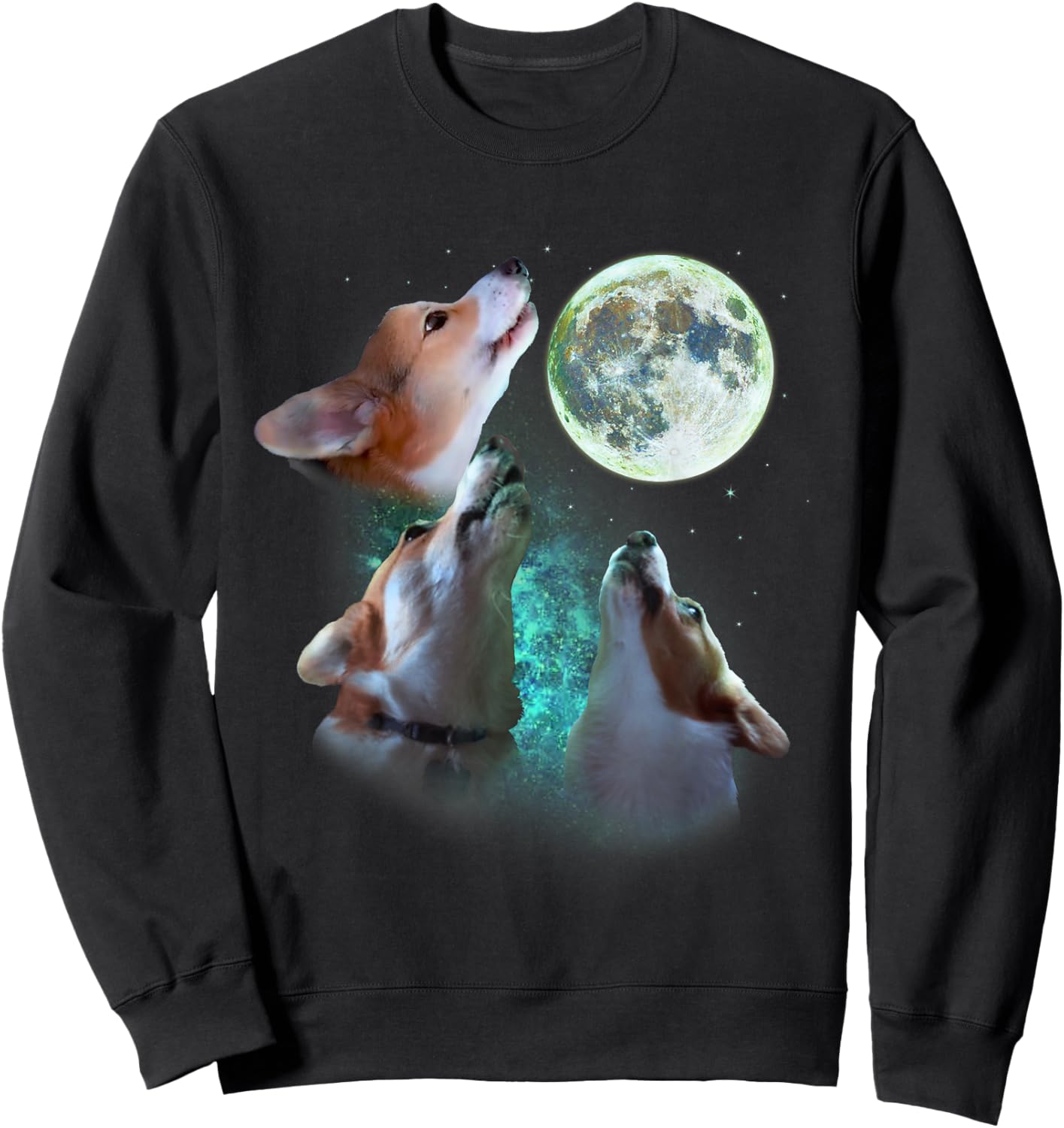 Three Corgis Howl At Moon 3 Wolfs - Funny Wolves Parody Sweatshirt - Sweatshirt | Black
