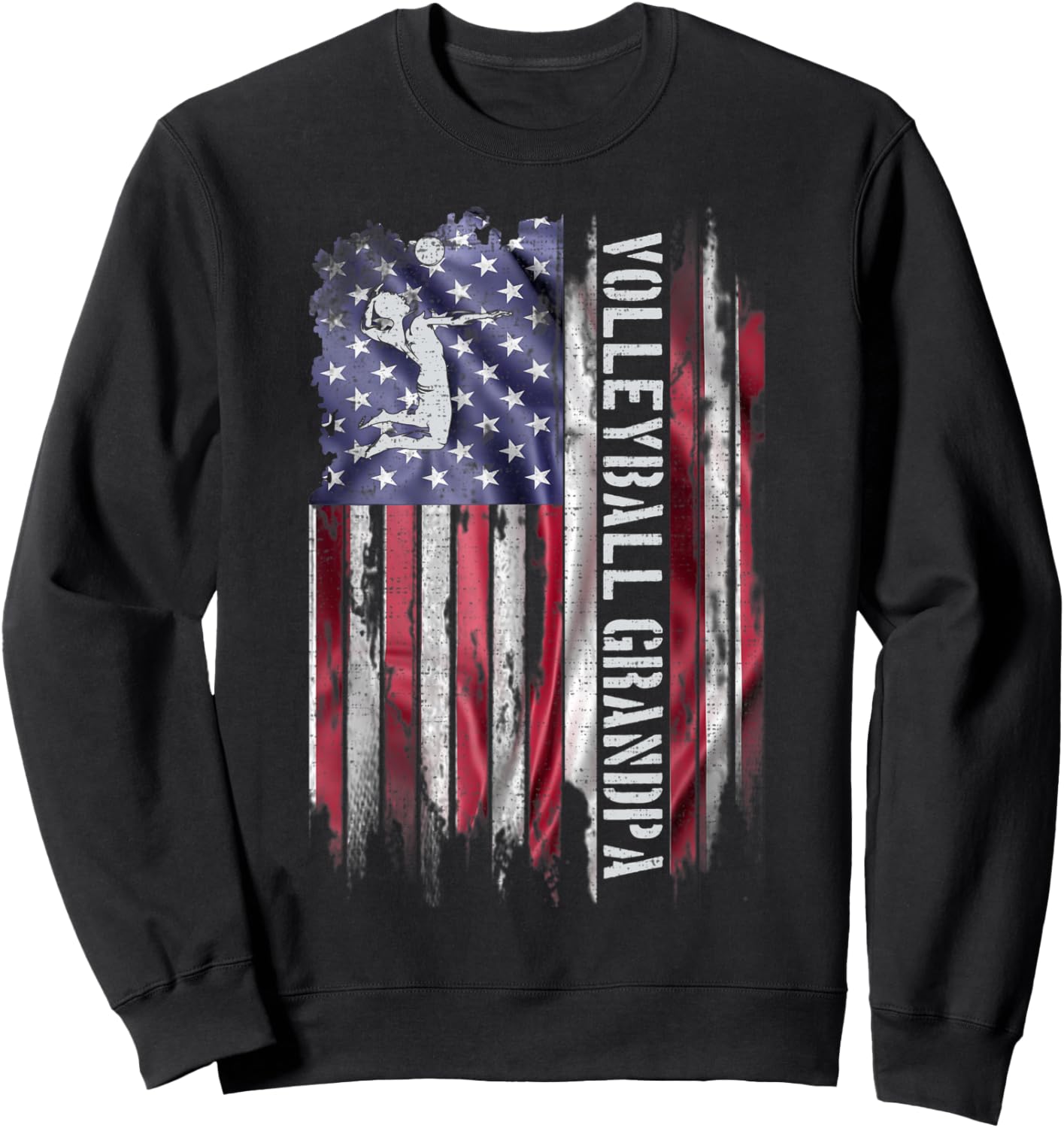 Vintage US American Flag Proud Volleyball Grandpa Silhouette Kids Men Sweatshirt - Sweatshirt | Black