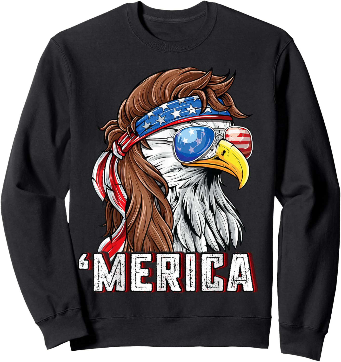 Merica USA American Flag Patriotic 4th of July Bald Eagle Sweatshirt - Sweatshirt | Black