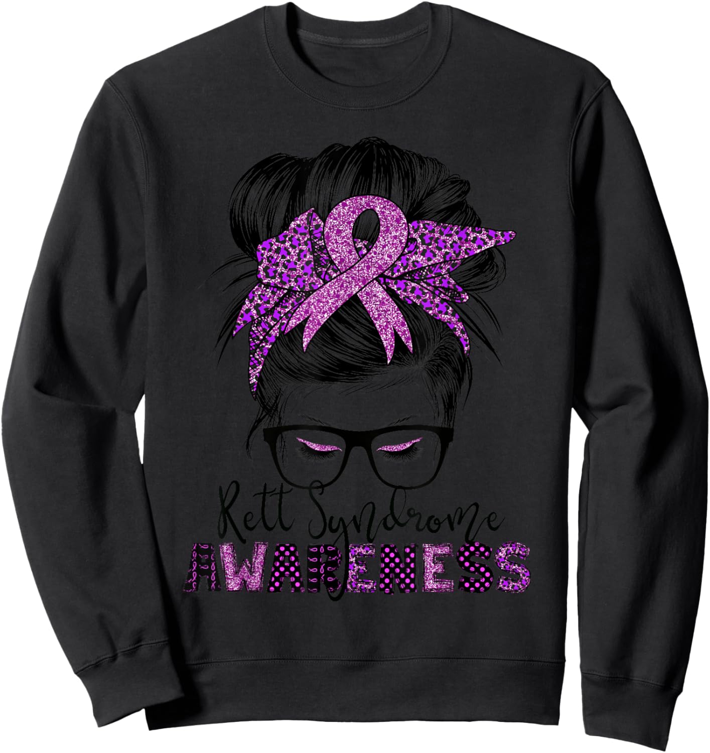 rett syndrome Awareness Messy bun hair women Sweatshirt - Sweatshirt | Black